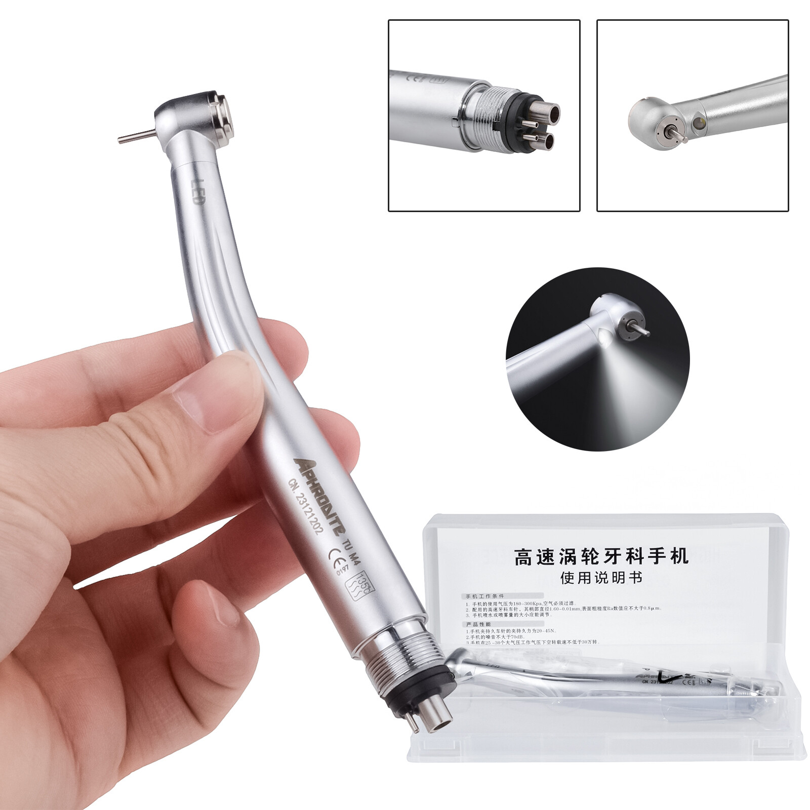 4H E-generator Dental LED Fiber Optic High Speed Handpiece Internal Triple Spray