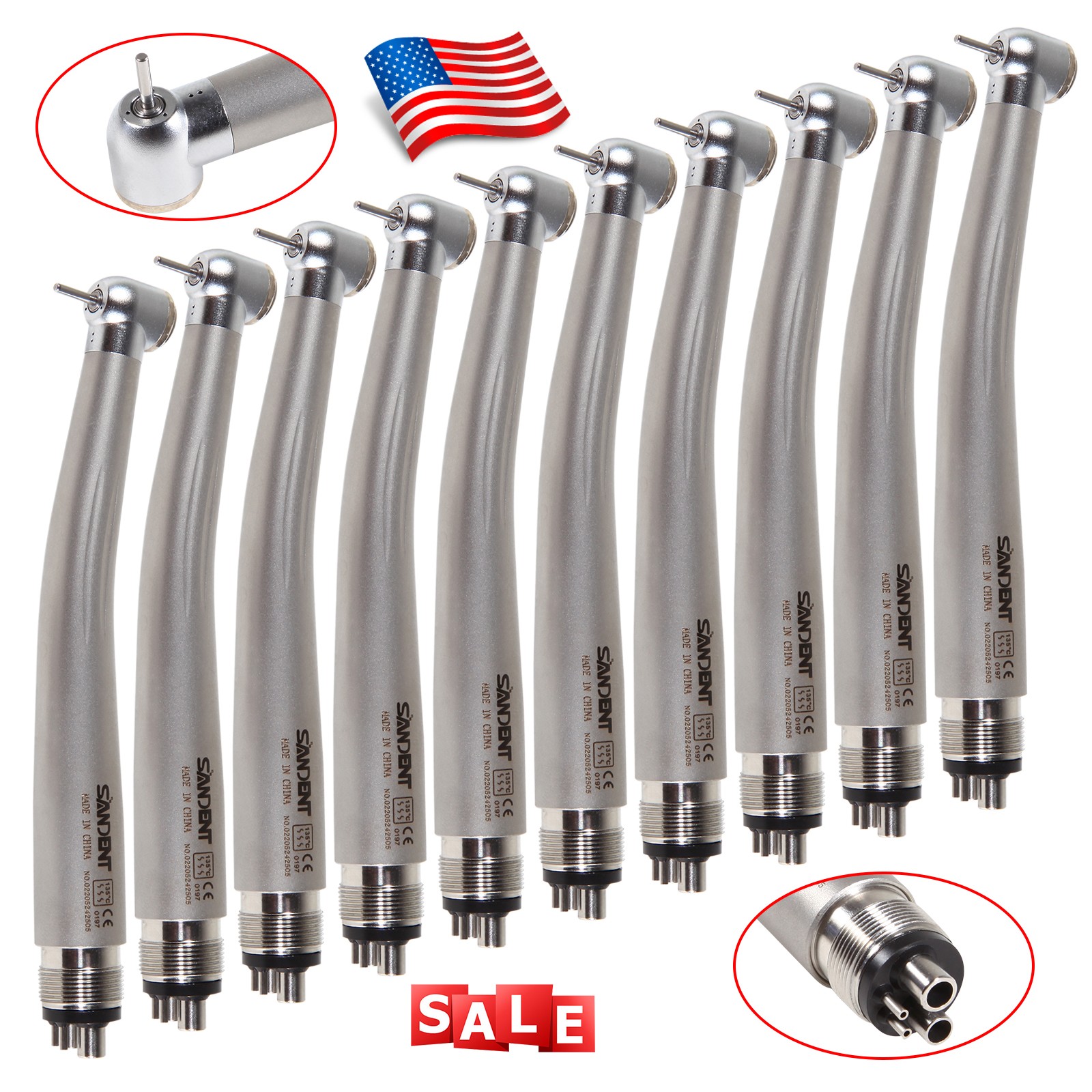 USPS! SANDENT Dental High Speed Handpiece Push Button Standard Head 4H-M4 1-10*