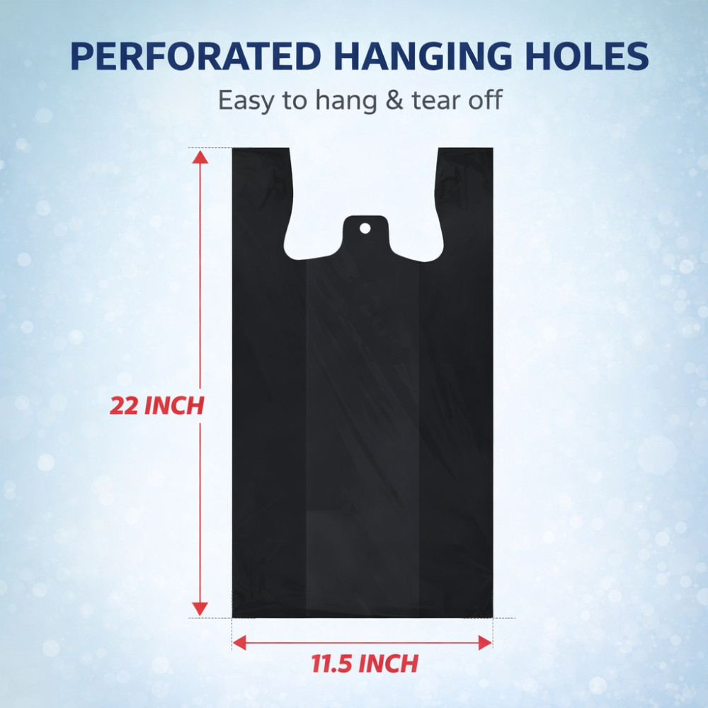 Heavy Duty Black T-Shirt Bags 11.5×6.5×22″ Plastic Grocery Carryout 1000 Ct