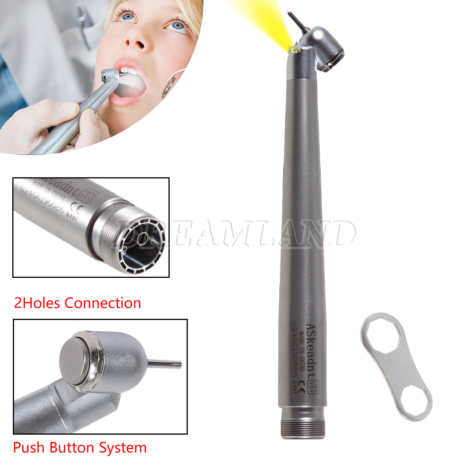 NSK Dental LED 45° Grado Alta Velocidad Turbina Pieza de Mano E-generador 2Holes