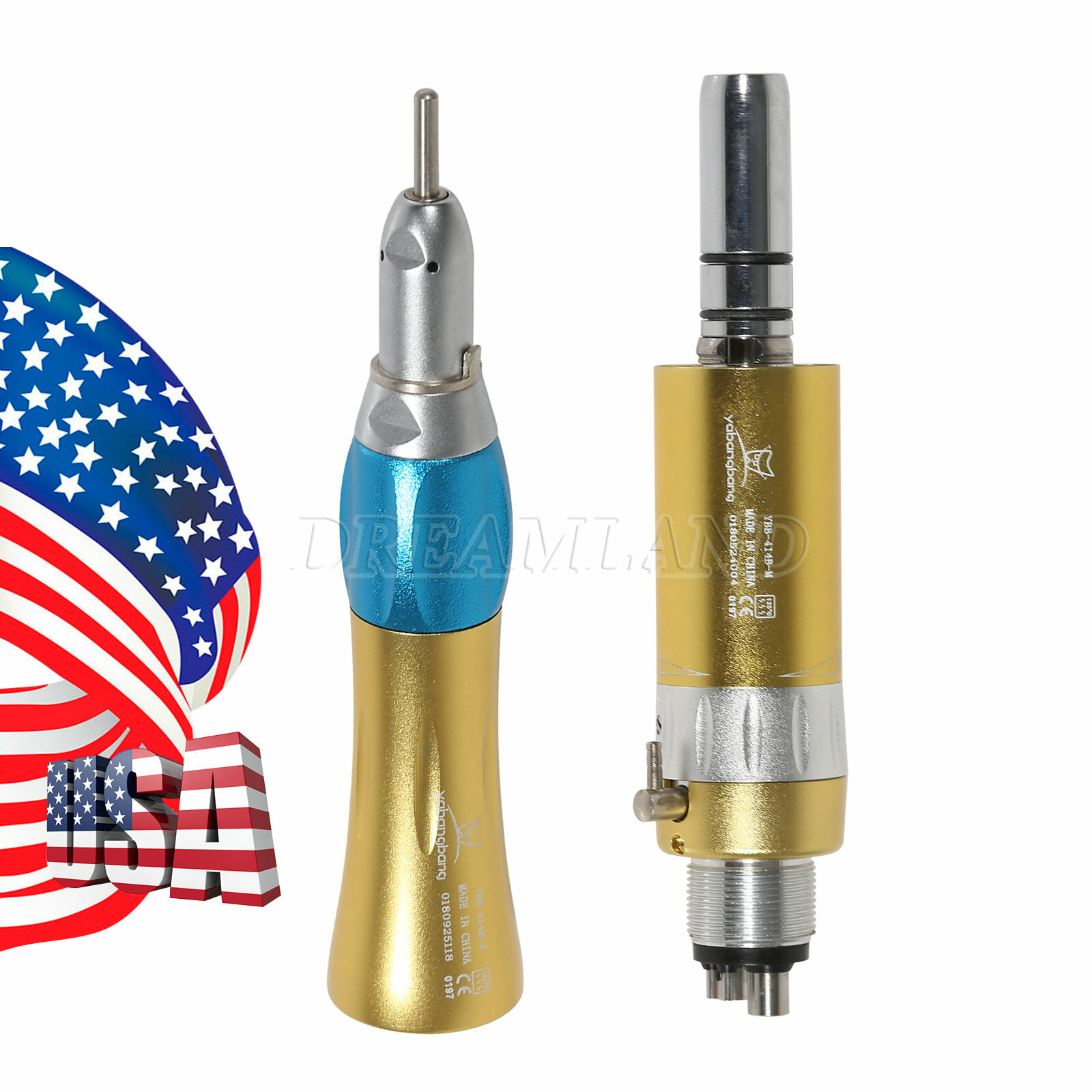 1-5* Gold Dental Straight Handpiece & Air Motor 4-Hole fit NSK Low Speed E-type