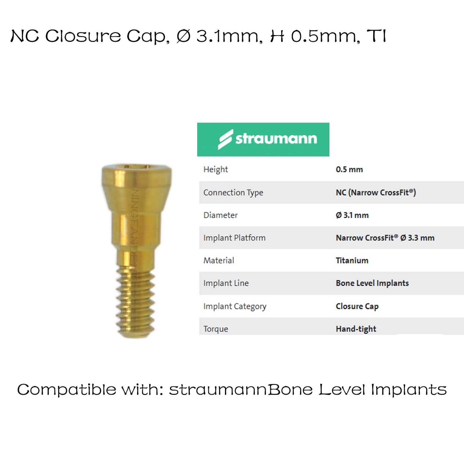 Closure Cover Screw RC/NC Fits Straumann ITI Bone Level/BLT Healing Abutment Cap