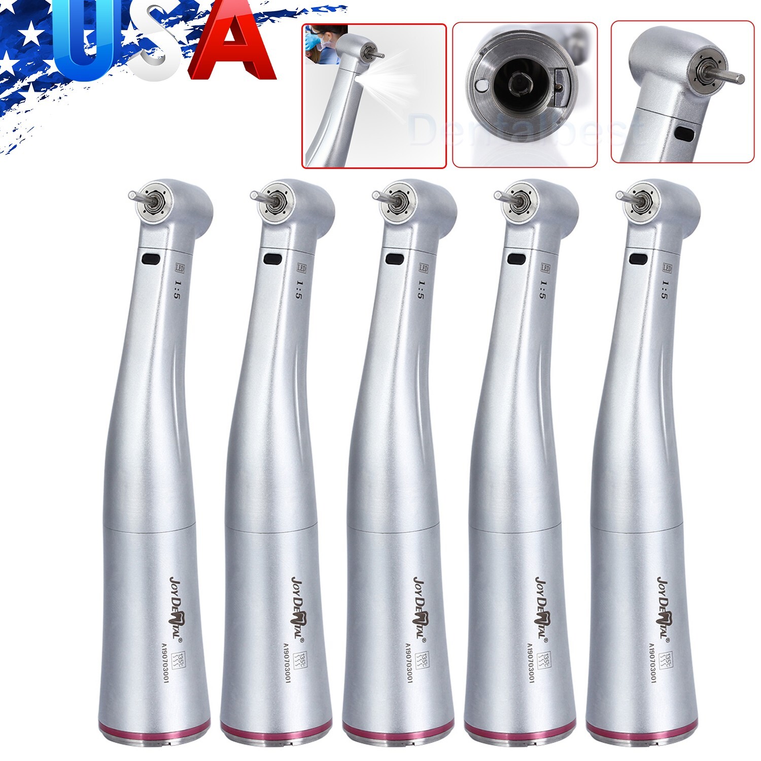 Dental Electric LED 1:5 Increasing Fiber Optic Contra Angle Handpiece