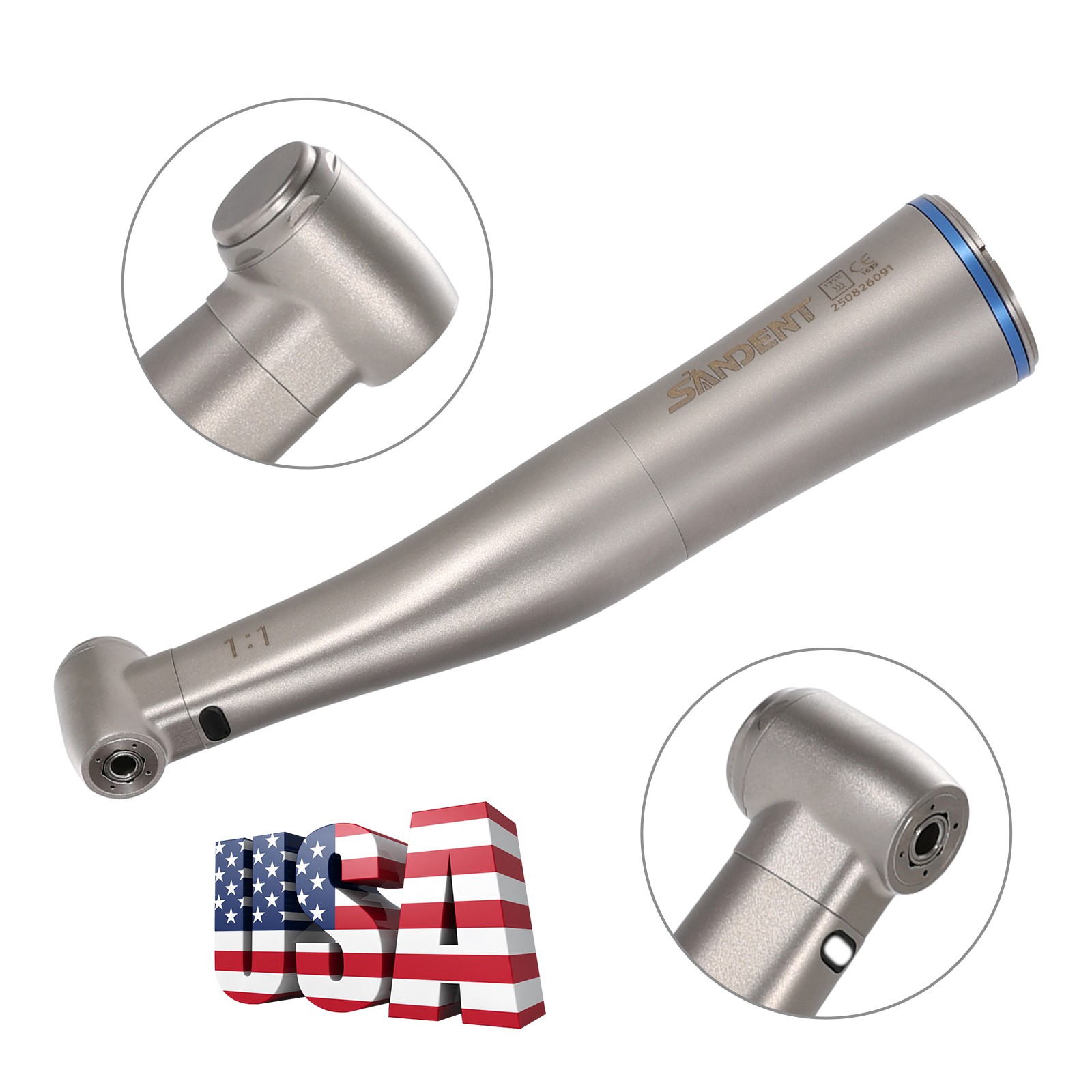 SANDENT Dental 1:1 Fiber Optic LED Contra Angle Handpiece Inner 4 Spray E-type