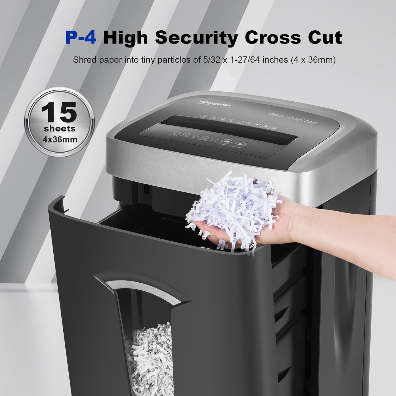 120-Minute Paper Shredder – 15-Sheet Capacity, 30L（7.9 Gallon） Bin, 58Db Quiet O