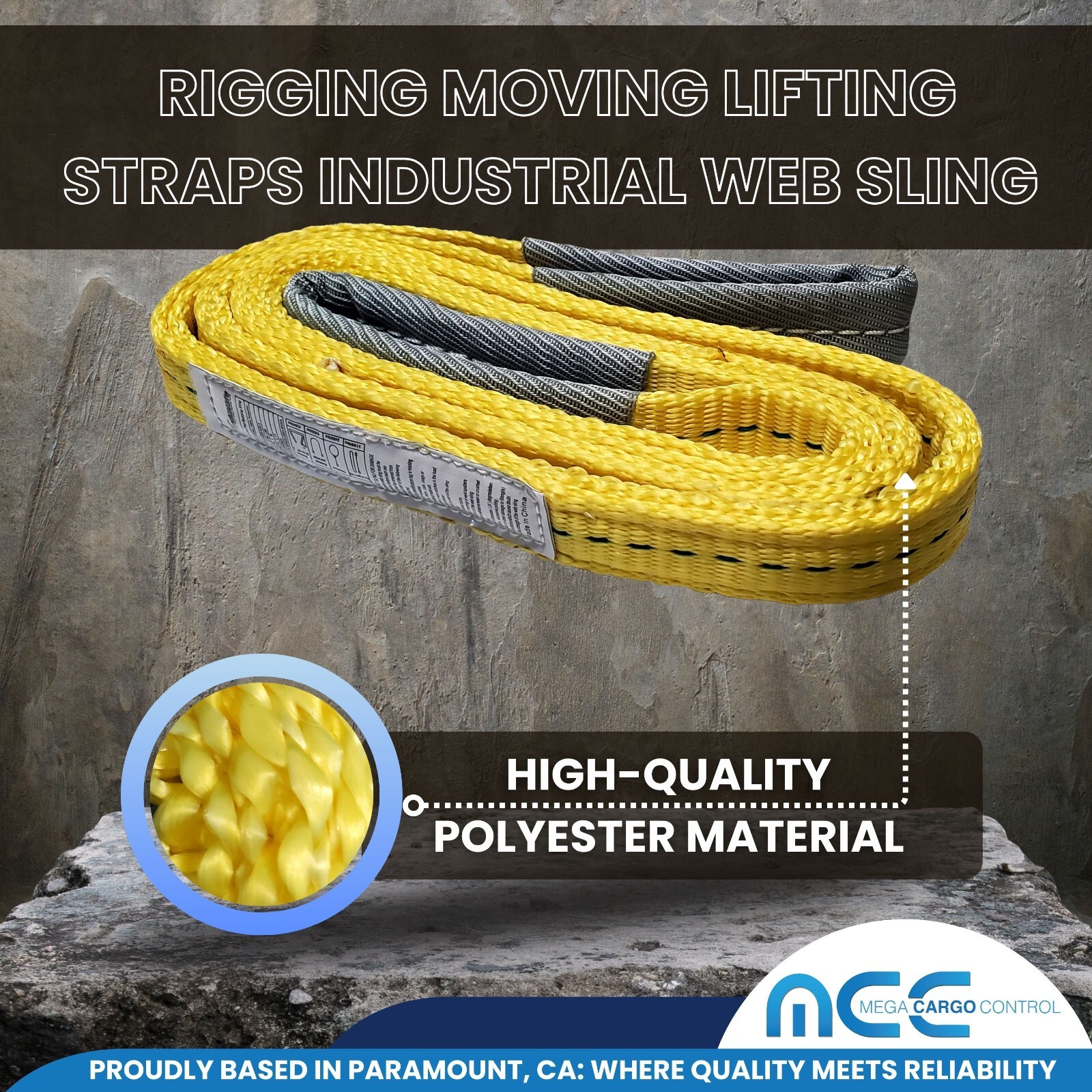 1 Pack 1″ x 9ft 2 Ply Polyester Flat Eye Lifting Sling Strap Web Sling 3100 lbs