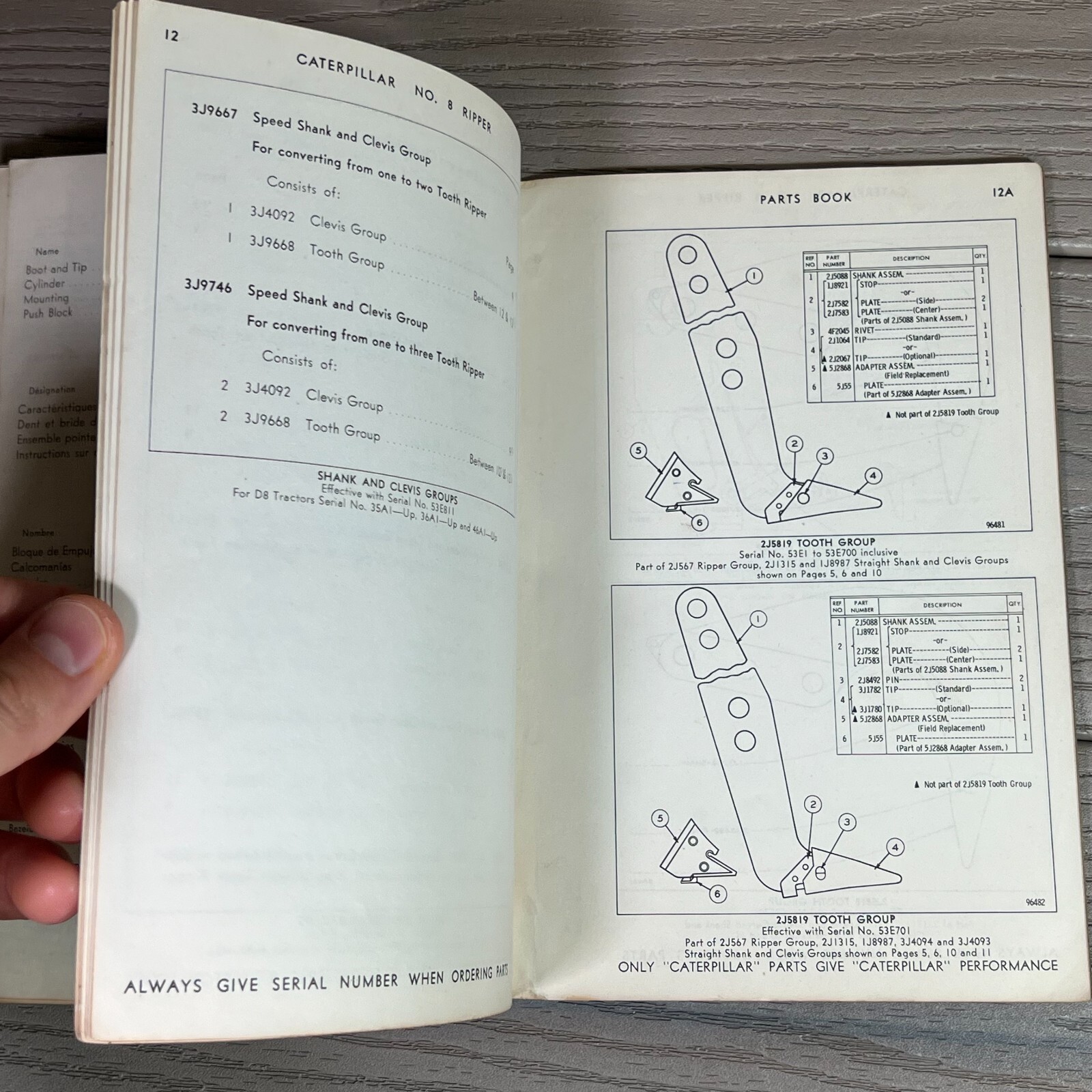 OEM CAT Caterpillar Parts Book No. 8 Ripper s/n 53E1 UP Form UE034136 Vtg 1967