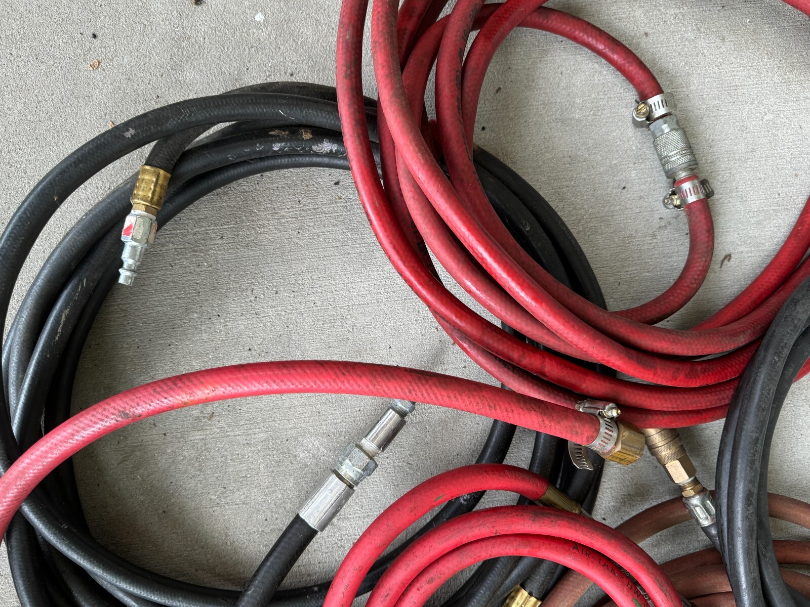 Lot of 8 Industrial Vinyl Pneumatic Air Tool Hoses w/Brass Couplings & Fittings