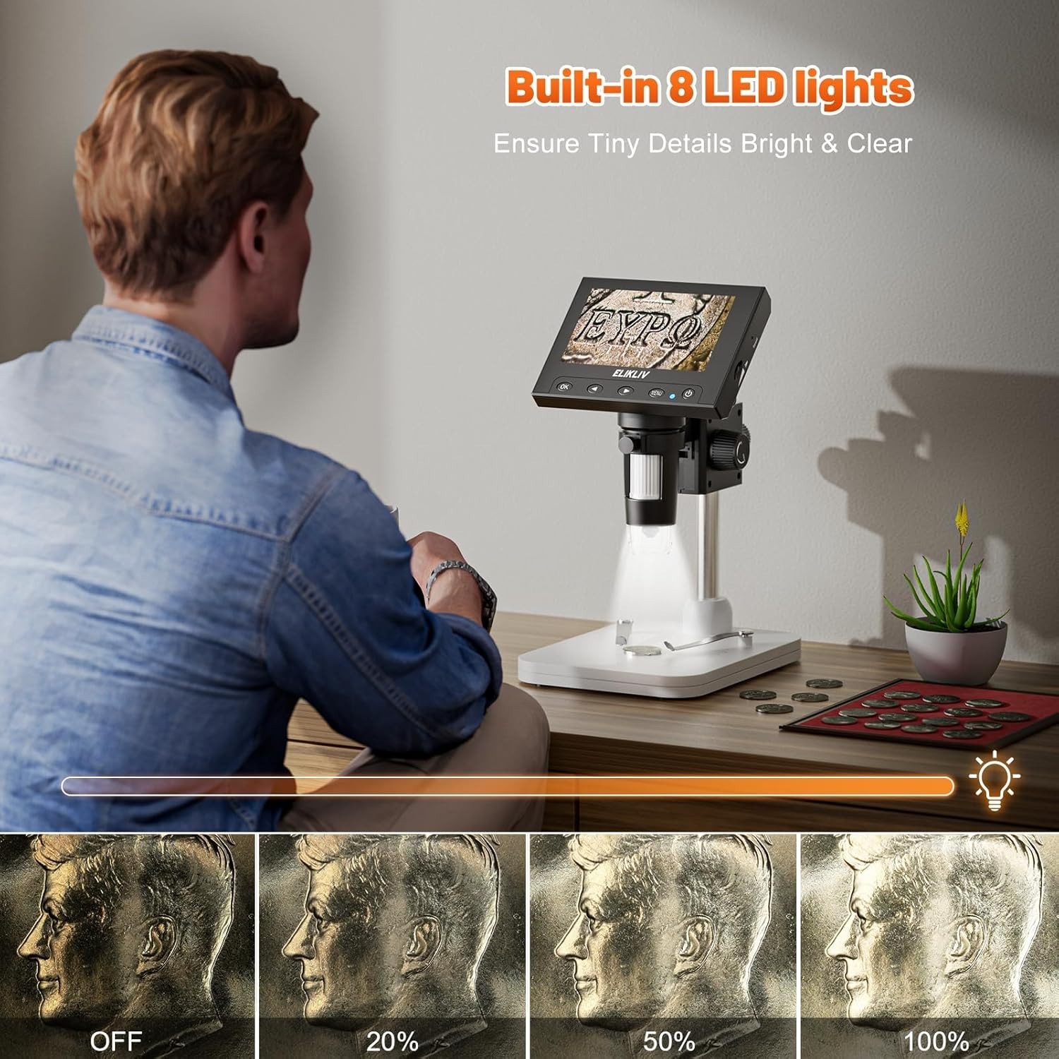 High-Definition Coin Microscope 1000x – LED Illumination & USB PC Compatibility