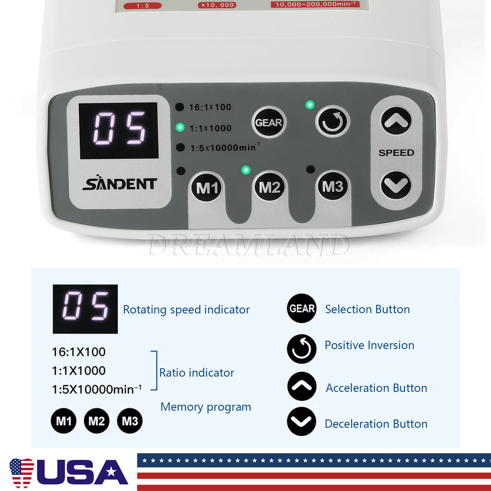 Dental Brushless Electric Micromotor /+1:5 1:4.2 LED Fiber Optic Contra Angle MN