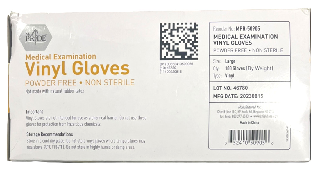 MedPride / MED Pride – LARGE Powder-Free Vinyl Exam Gloves – Box Of 100