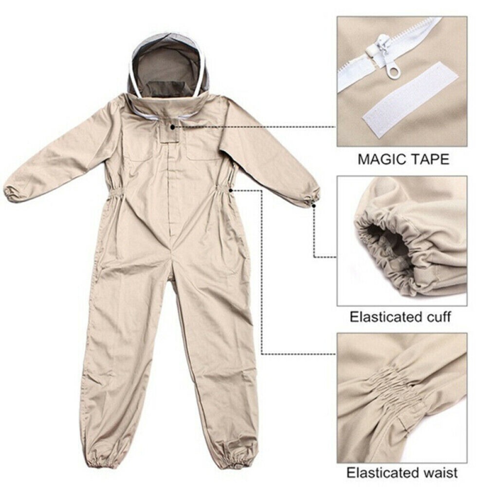 XXL-Unisex Professional Cotton Full Body Beekeeping Bee Keeping Suit W/Veil-Hood