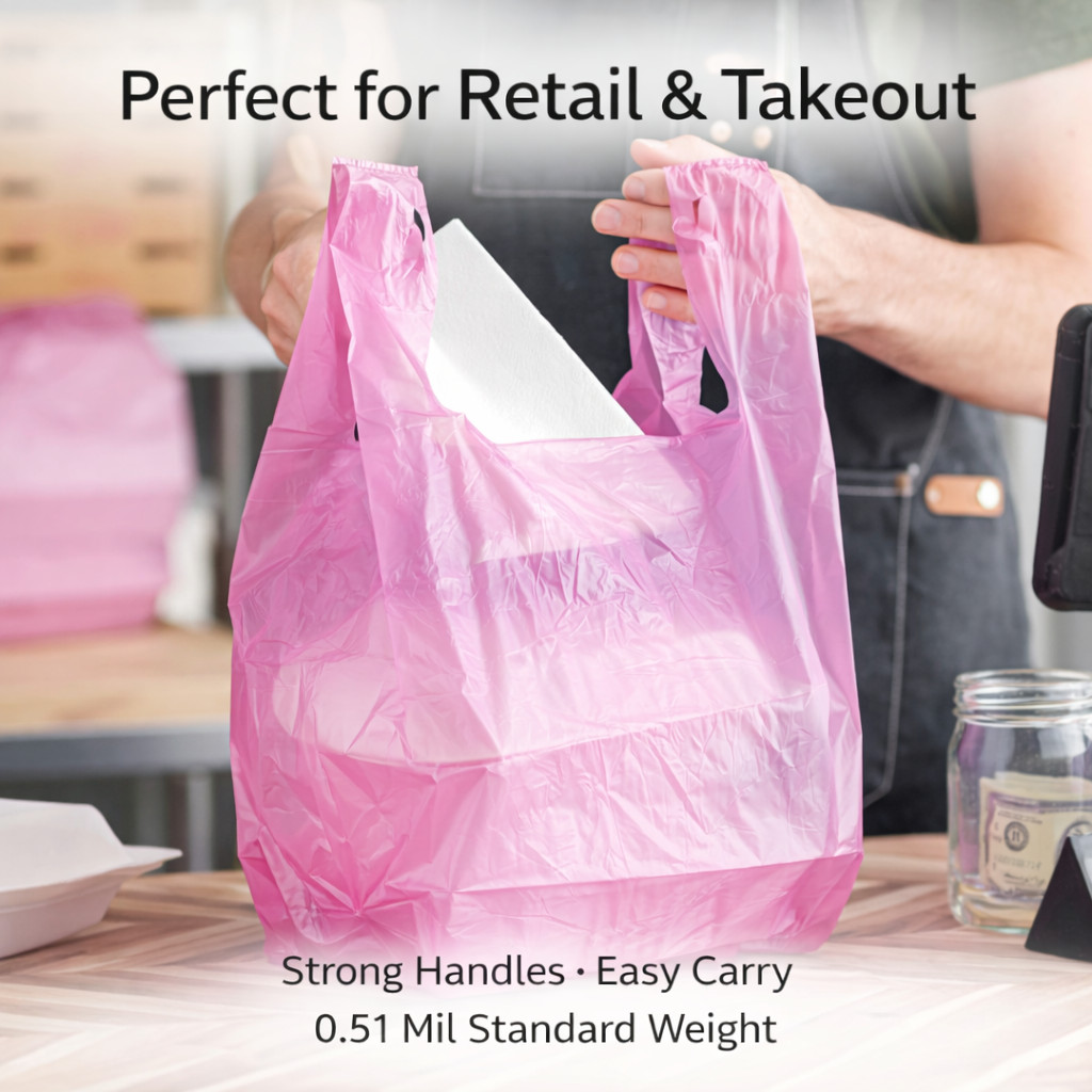 Purple T-Shirt Carryout Bags 1/6 Large 21×6.5×11.5 Plastic Grocery Shopping