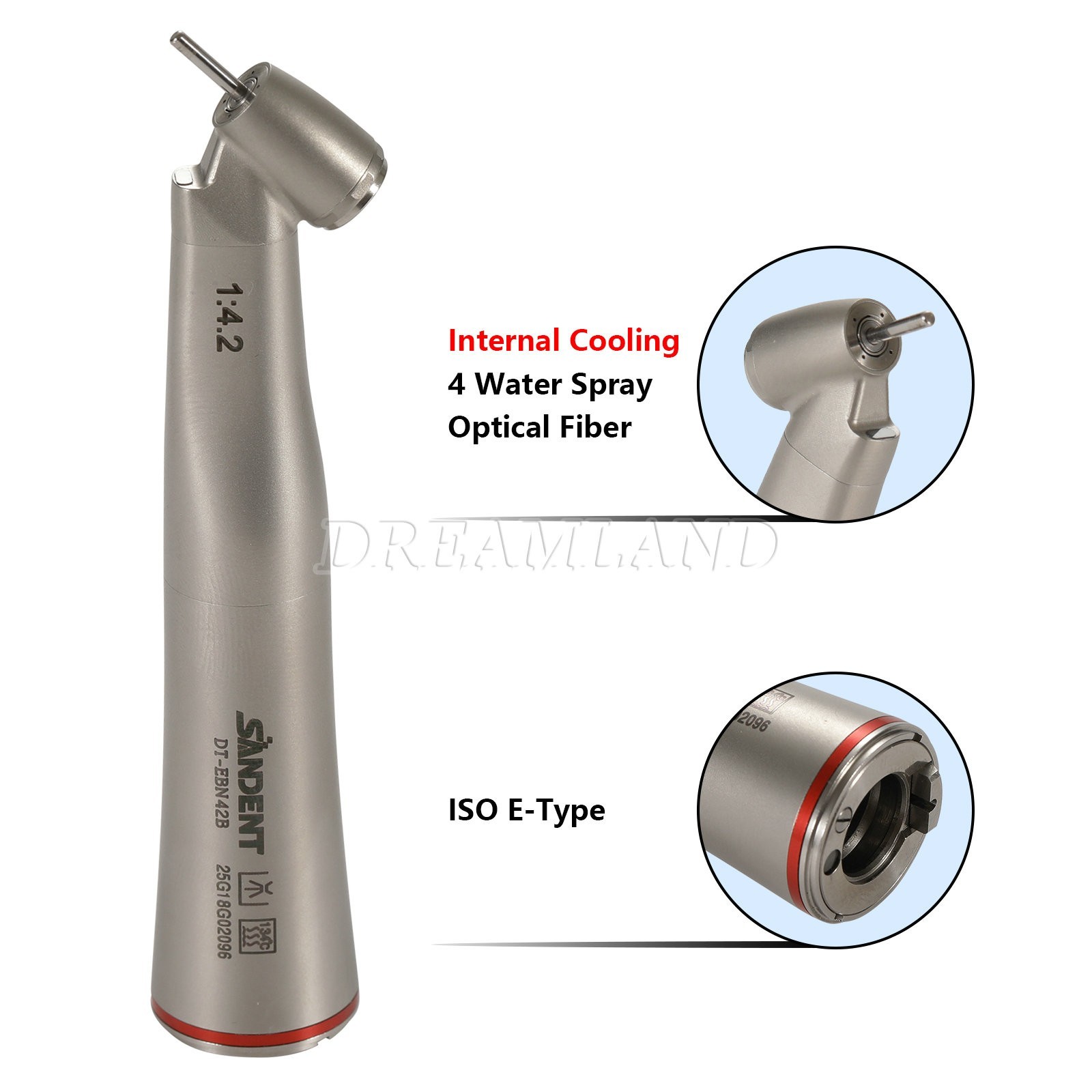 Dental 45° Angle inner Channel contra angle fiber optic LED 1:4.2 handpiece USA