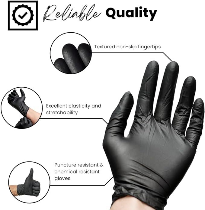 Schneider Black Industrial Disposable Nitrile Gloves 5 Mil Latex & Powder Free