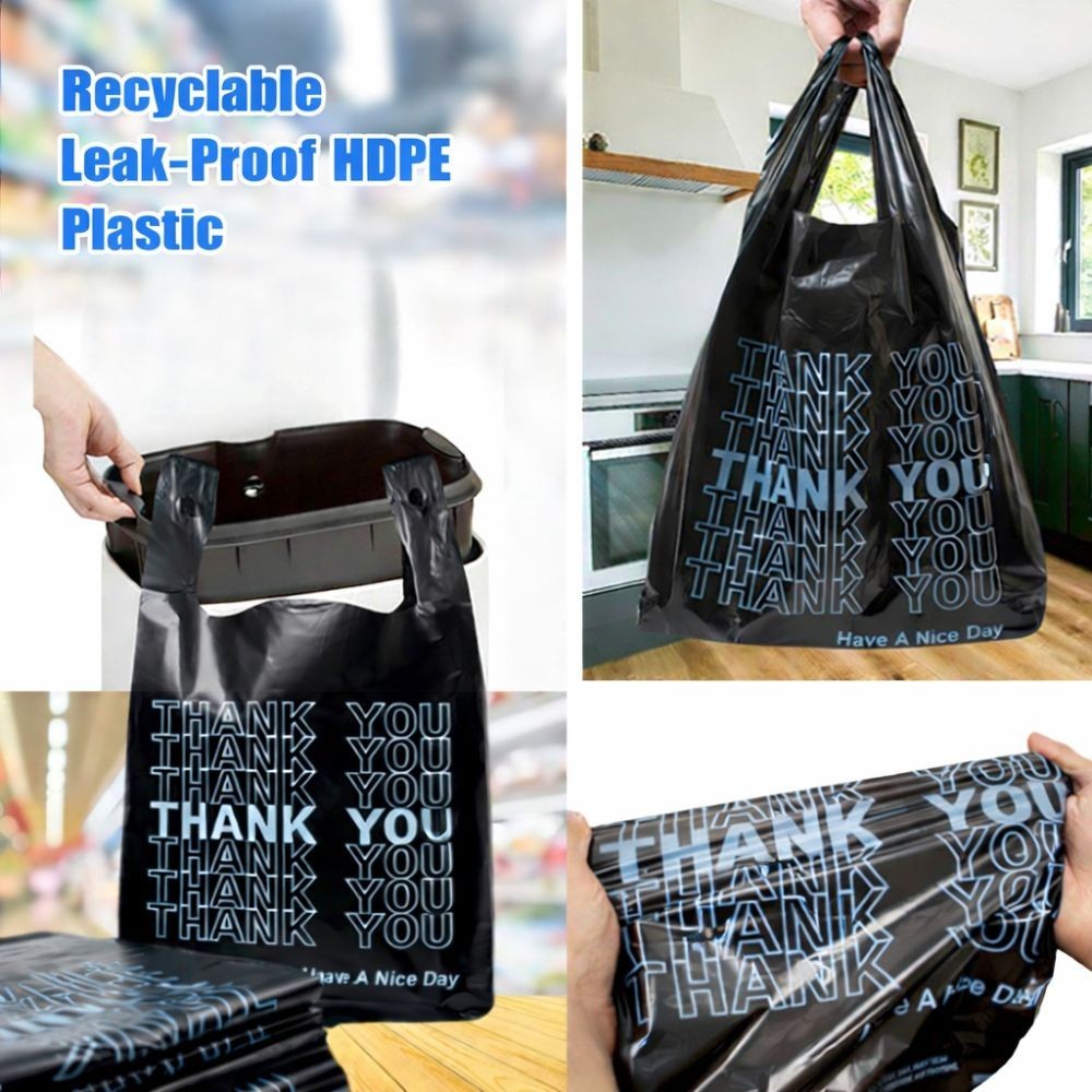 Black Thank You T-Shirt Bags 1000 Count Heavy Duty Grocery Retail Shopping Bags