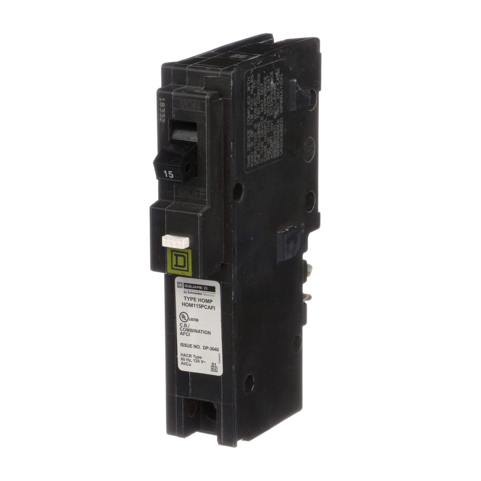 HOM115PCAFI – Square D Plug-In 120V 15A 1 pole circuit breaker 10kA@120V