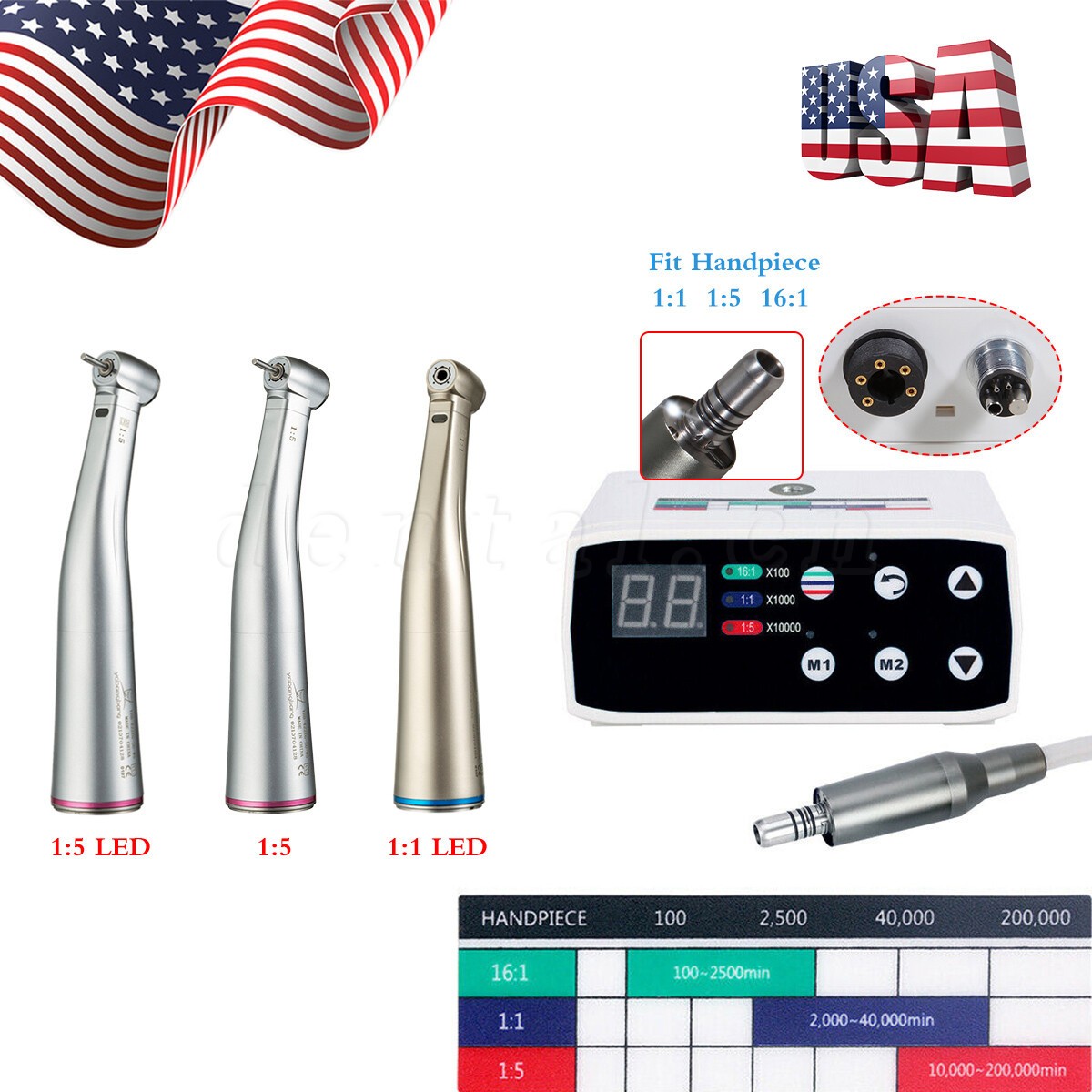 NSK Style Dental Brushless LED Electric Micro Motor 1:1/1:5 Handpiece E-type USA