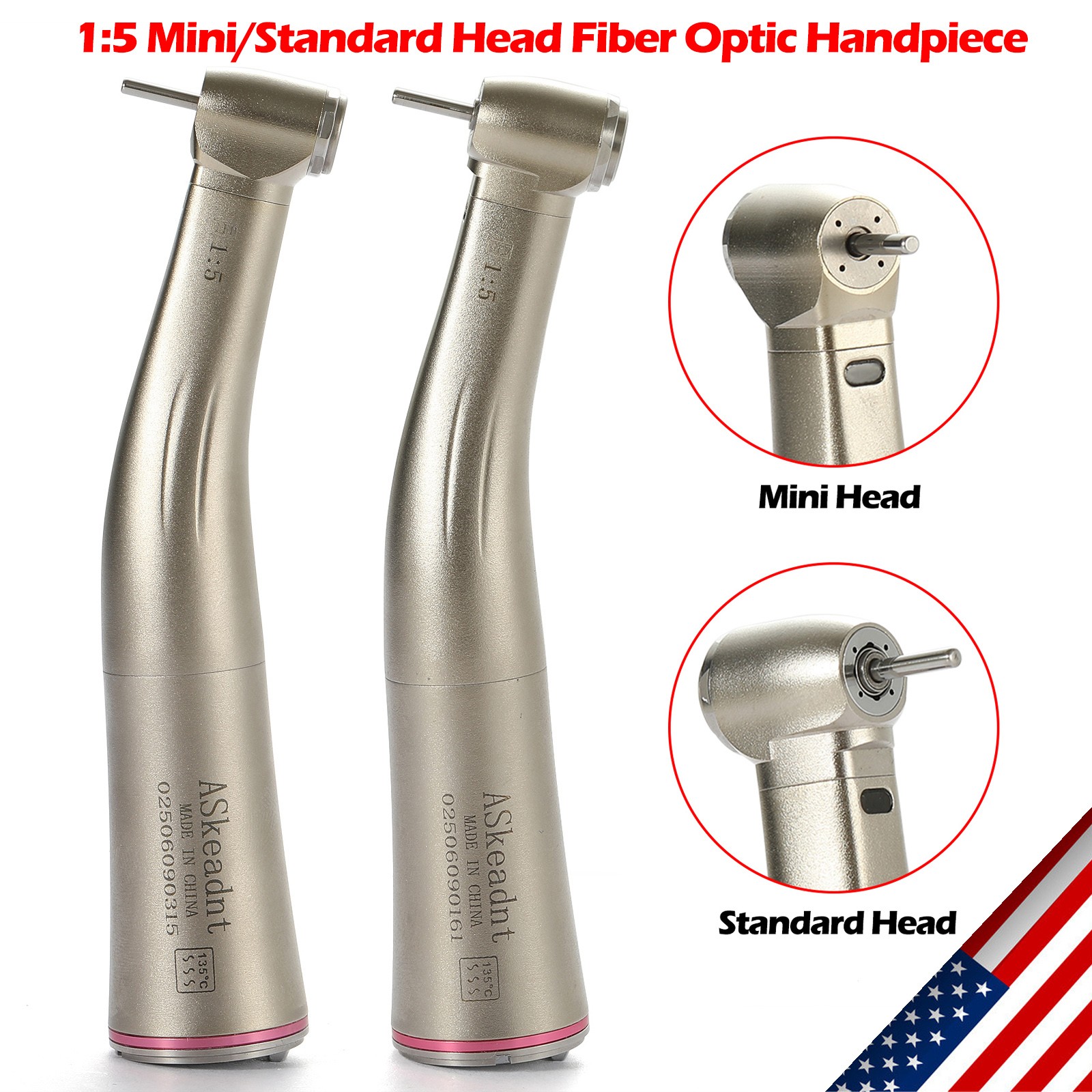 Dental Optic Fiber 1:5 Contra Angle Handpiece Mini Standard Head Inner Water