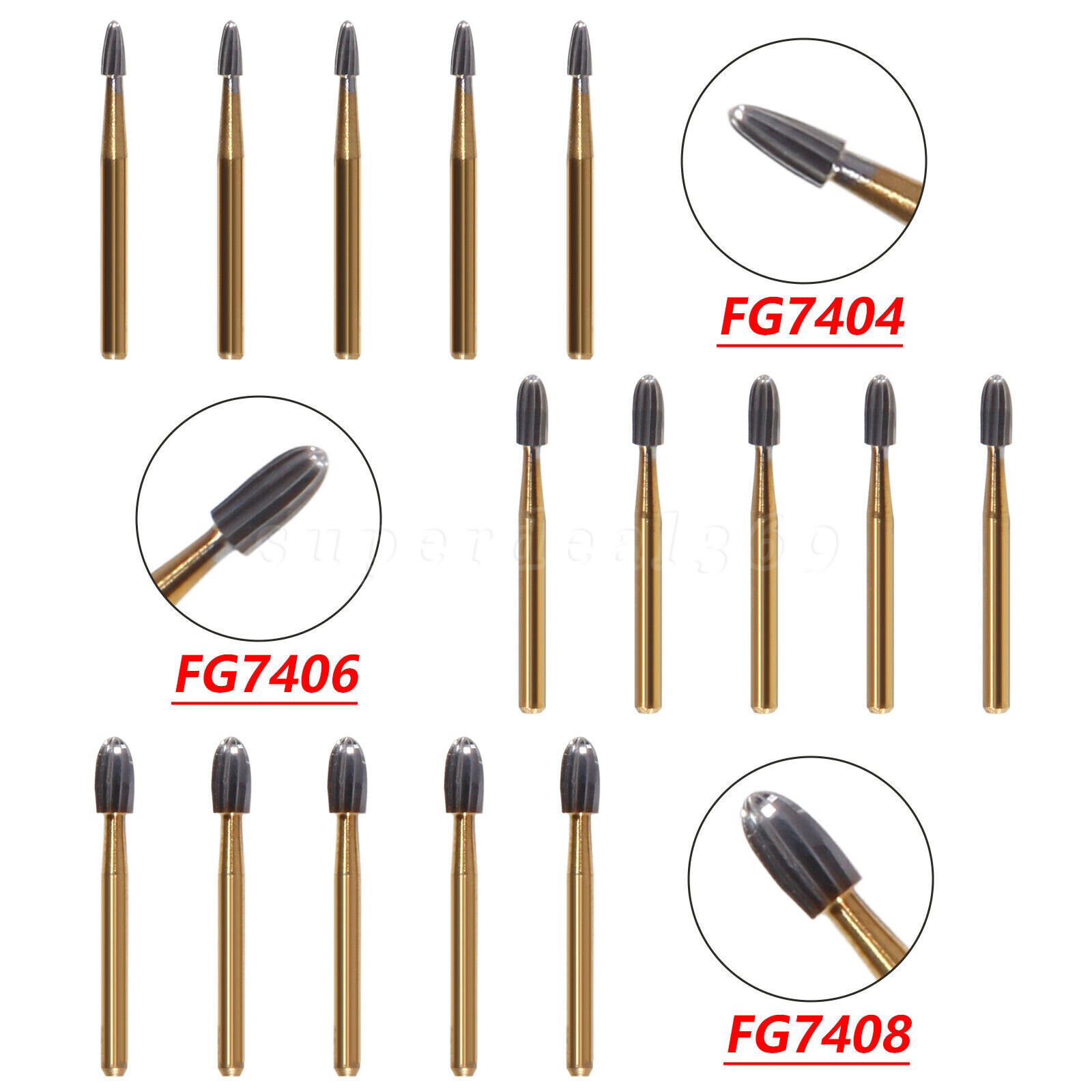 Dental Bur Trimming & Finishing Gold Carbide Burs FG 7901 /7902 /7406 /7408 ns