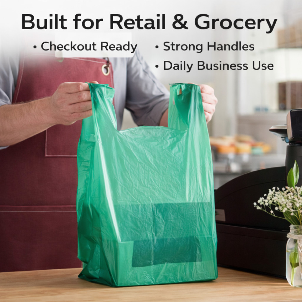 Green Grocery T-Shirt Bags 1/6 Large 21×6.5×11.5 0.51 Mil Grocery Bulk