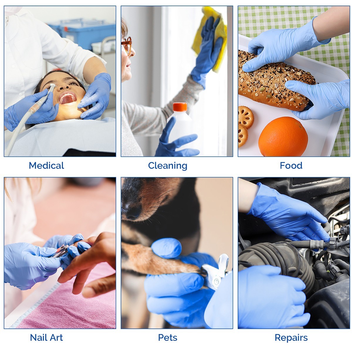 4 Mil Medical Grade Blue Nitrile Exam Latex Free Gloves S/M/L/XL