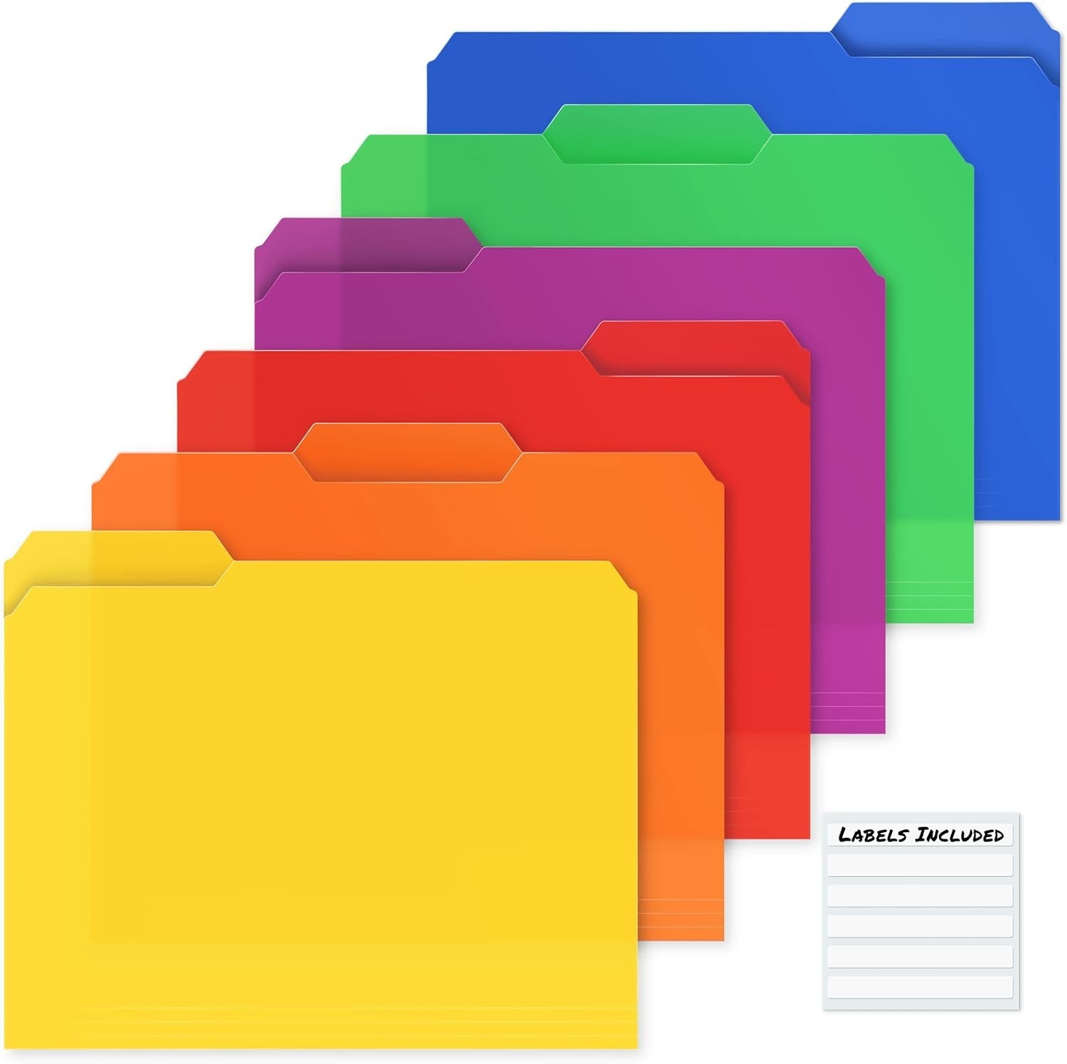 Vibrant 6-Pack Plastic Filing Folders 1/3 Tab for Stylish Document Organization