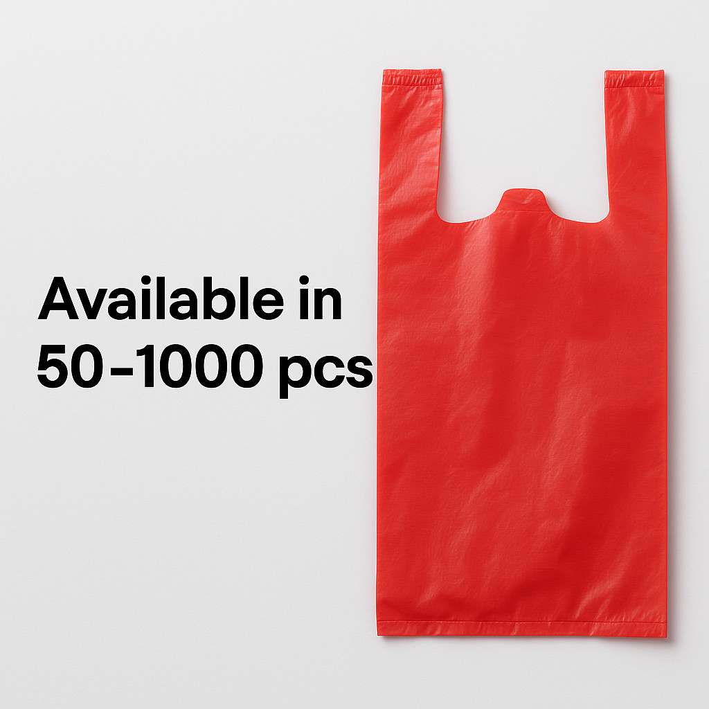 1/6 Large Red T-Shirt Bags 0.51 Mil 21×11.5×6.5 Plastic Grocery Retail Bulk