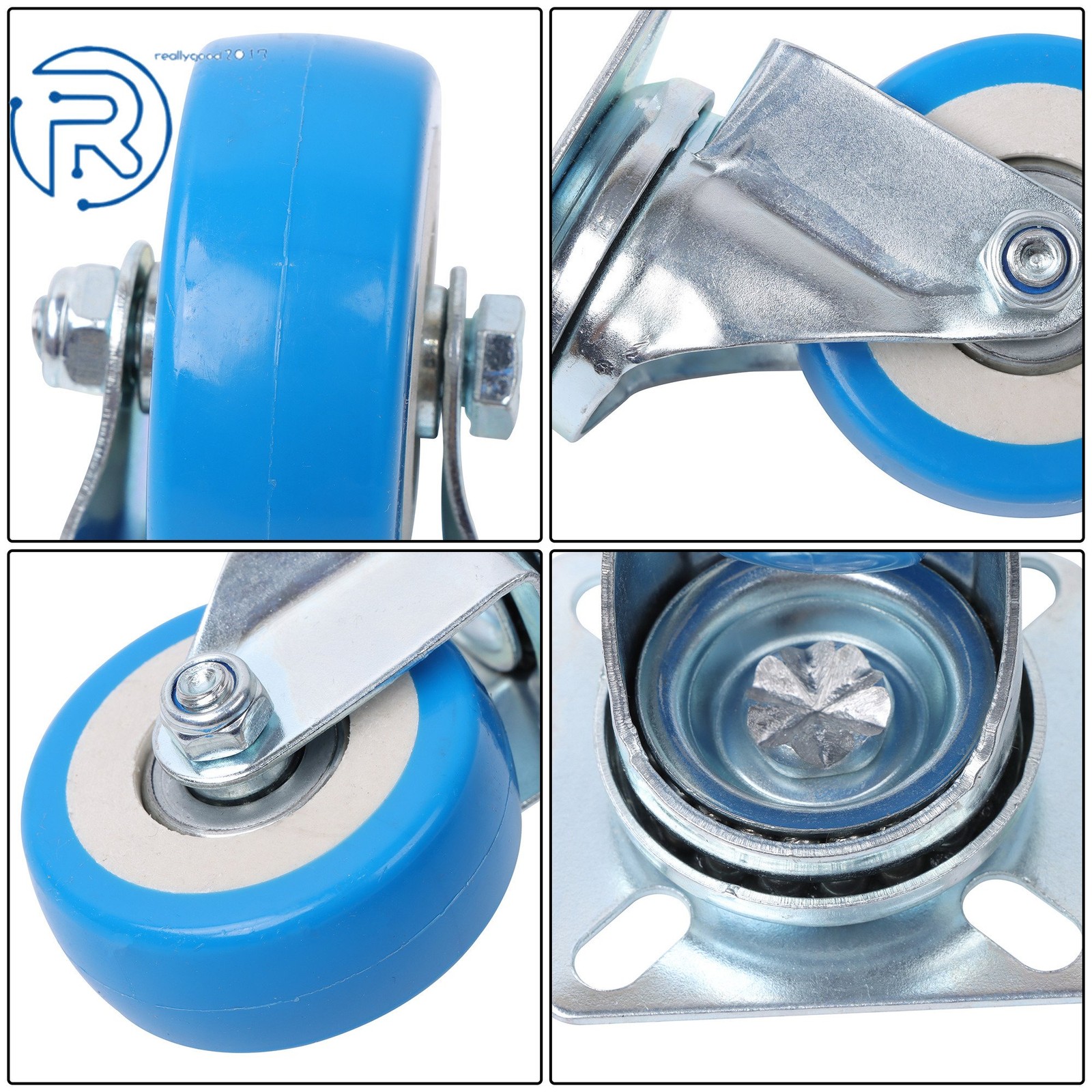 24 × 2Inch Blue 360° Casters Wheel No Brake Capacity To 65lb Each For Tool Chest