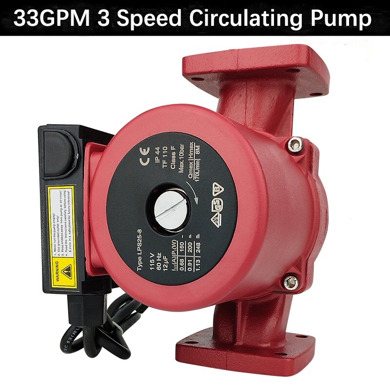 3 Speed 1/8HP Circulating Pump Use w/Outdoor Furnaces,Hot water heat,Solar,115V