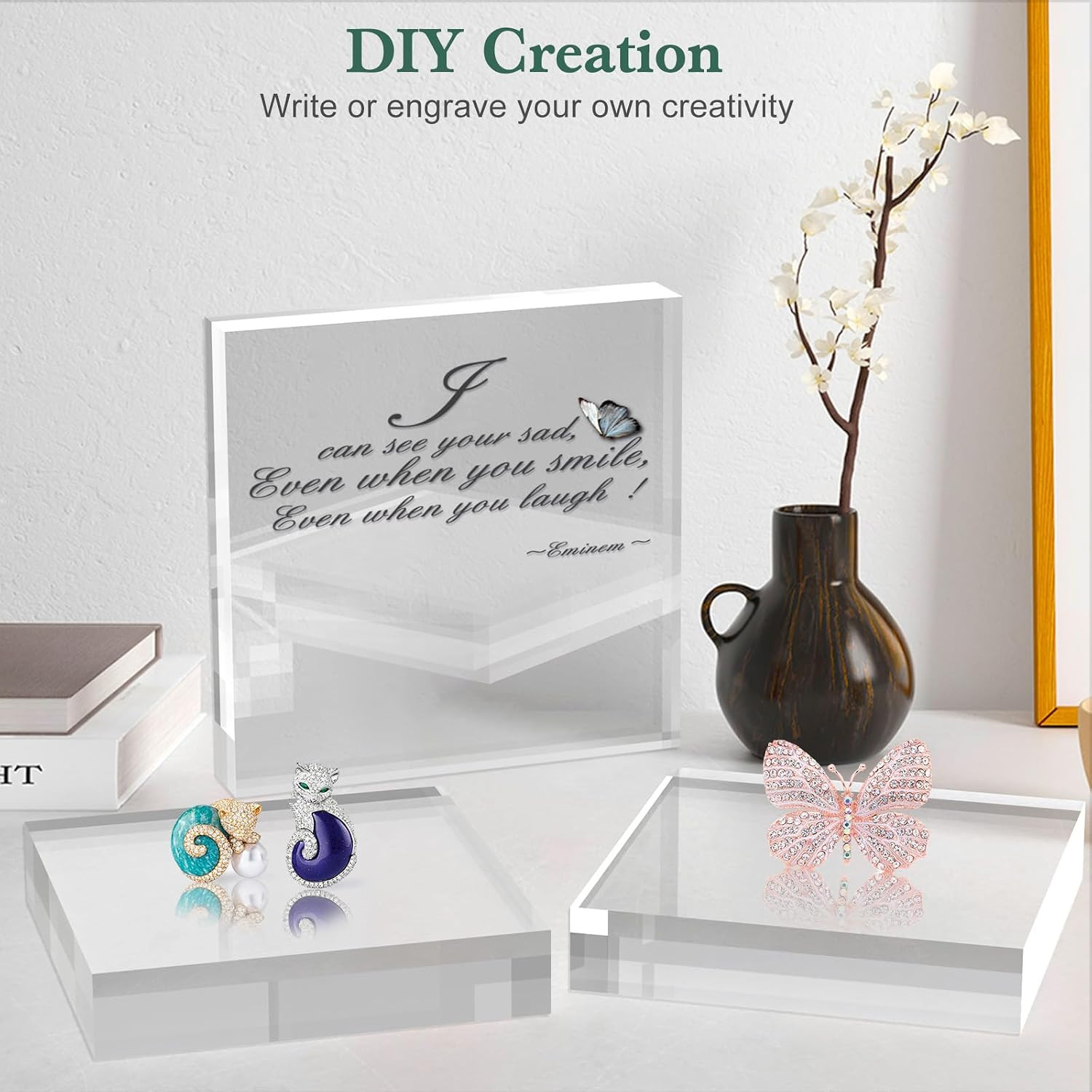 SAMYUCHO Acrylic Base Stand 4 Pack 6 X 6 X 1 Inch Acrylic Blocks for Display Tro