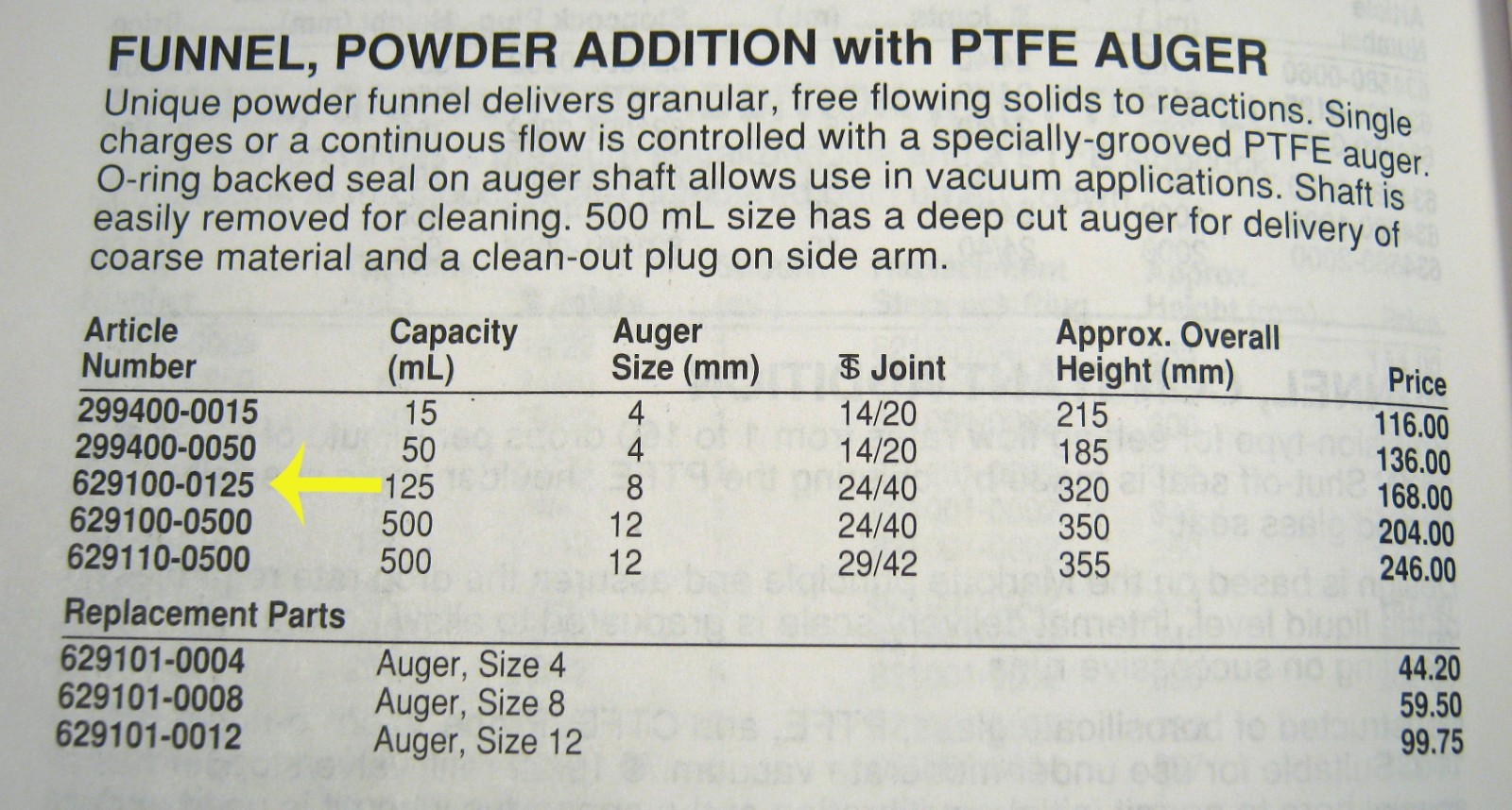 DELTAWARE 125 ML POWDER ADDITION FUNNEL WITH PTFE AUGER 24/40 FREE SHIPPING