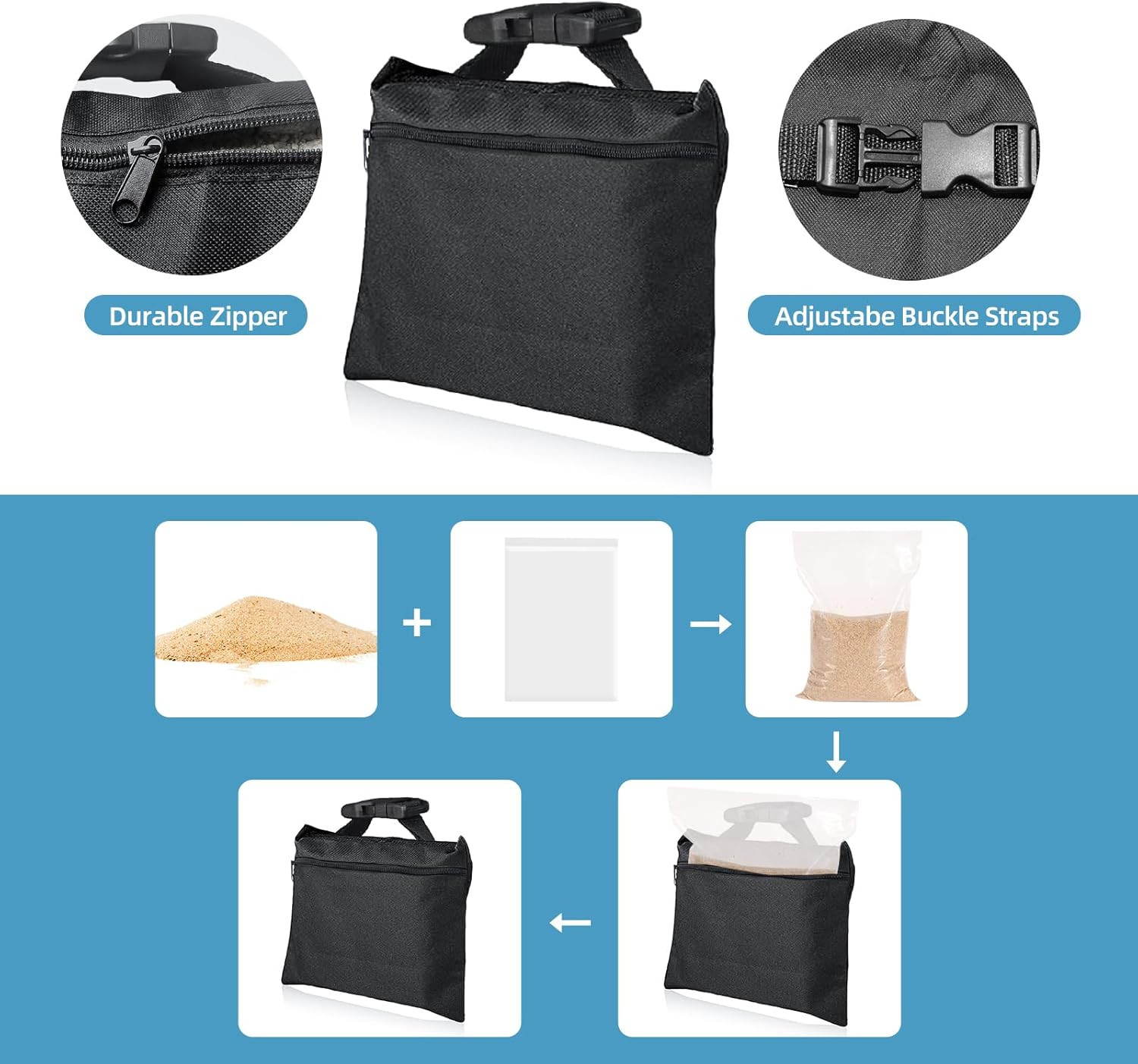 2 Packs Sandbags, Heavy Duty Sand Bags, Sand Bags Heavy Duty with Zipper and Buc