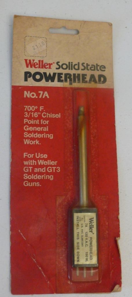 Vintage NOS Weller Solid State 7A Powerhead GT GT3 Solder gun Chisel Point 3/16