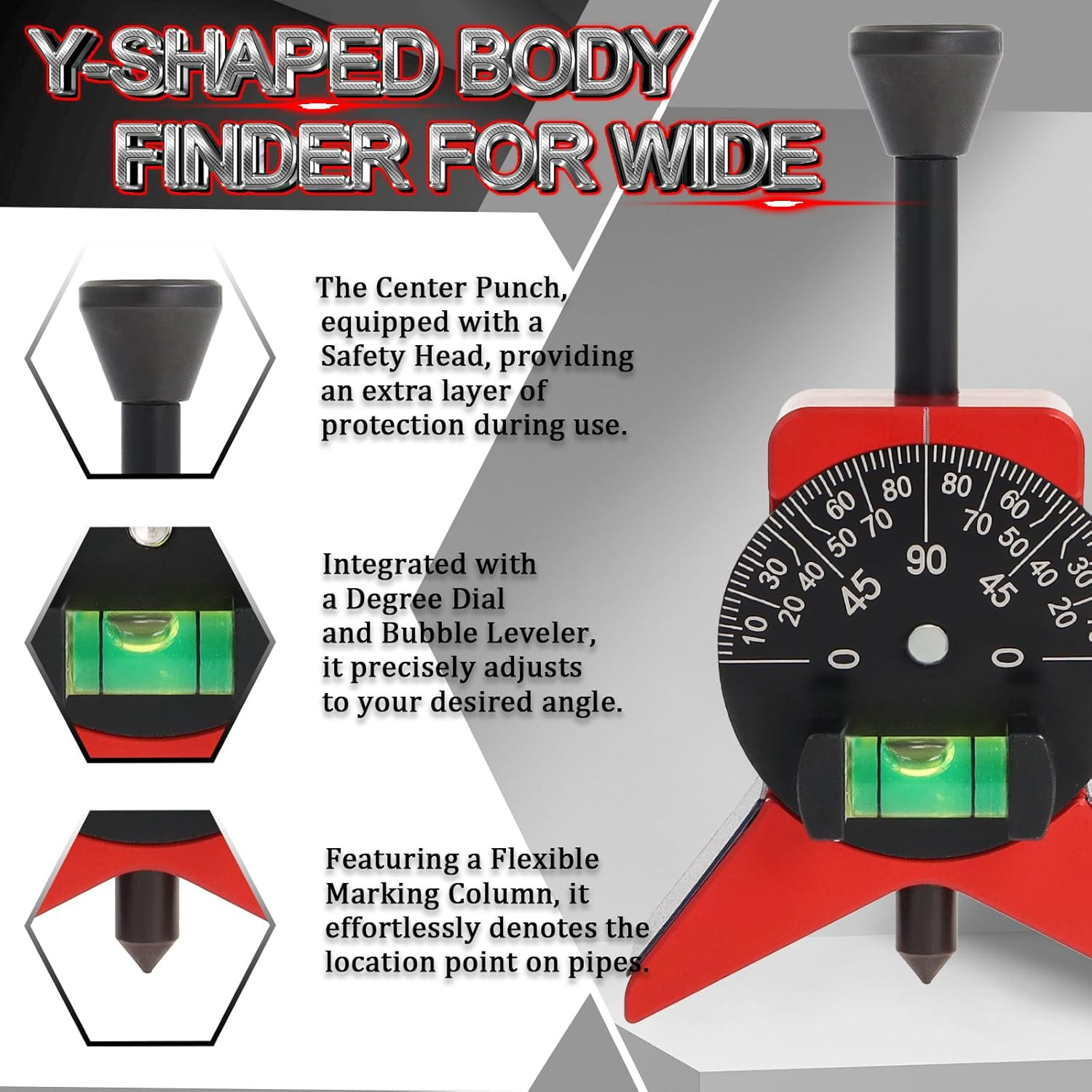 Pipe Center Finder, Pipefitter Tools W/Magnetic Centering Head, 2.75″ Y-Type Pip