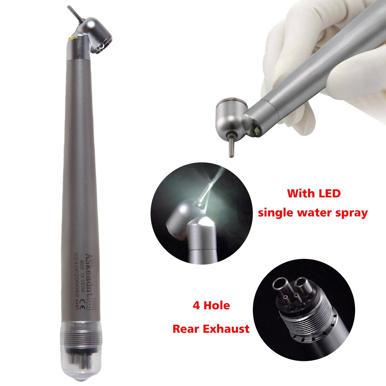 Dental 45° LED Optic High Speed Handpiece E-generator 4 Hole for NSK ASkeadnt