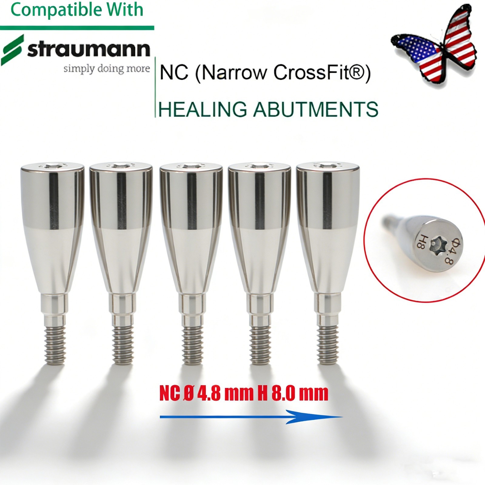 US 5Pc Fit Straumann Titanium NC Healing Abutment & Closure Cover Cap ITI BL/BLT