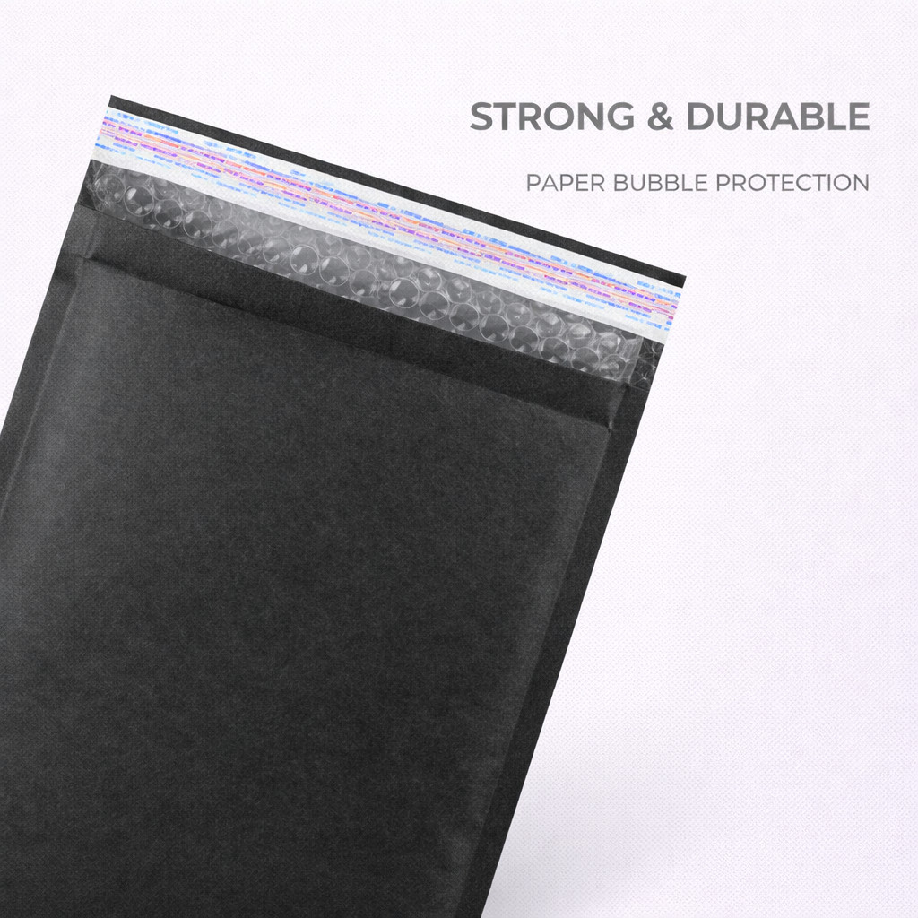 Kraft-Air Black Kraft Paper Bubble Mailers 6.5×10 (Inside 6.5×9) Peel & Seal
