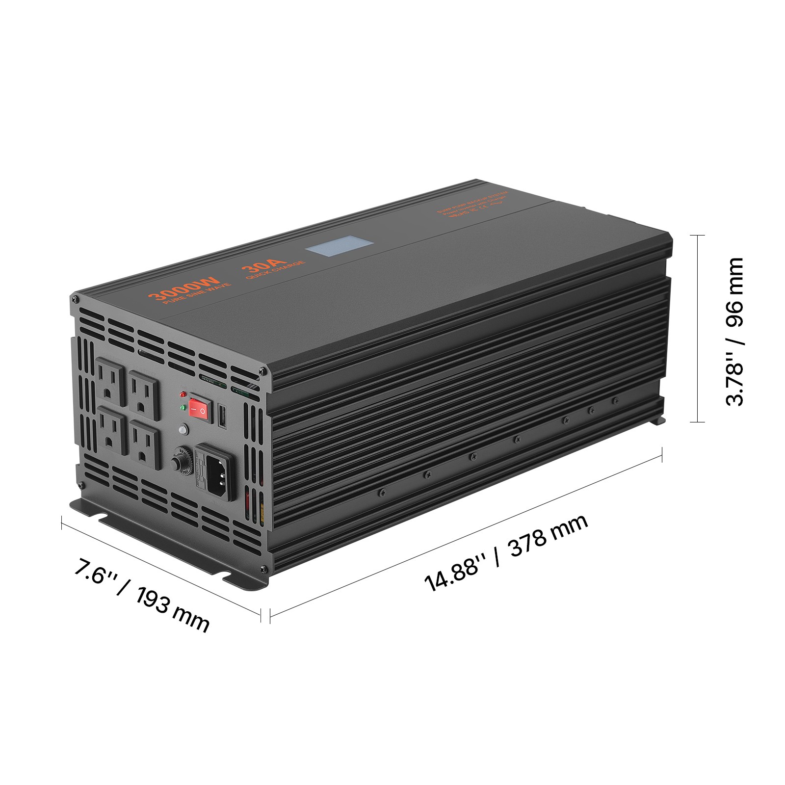 Sump Pump Battery Backup System 3000W LCD Auto Switches to Battery Inverter
