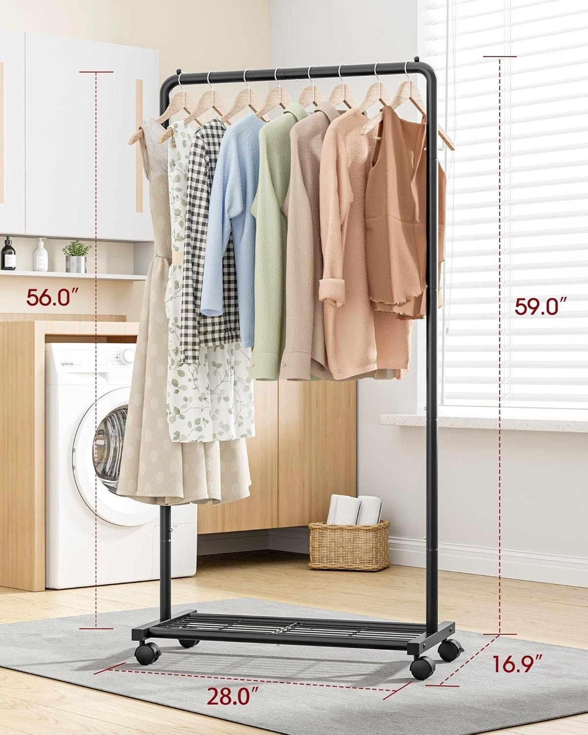 Clothing Clothes Rack on Wheels Heavy Duty Portable Wardrobe Storage