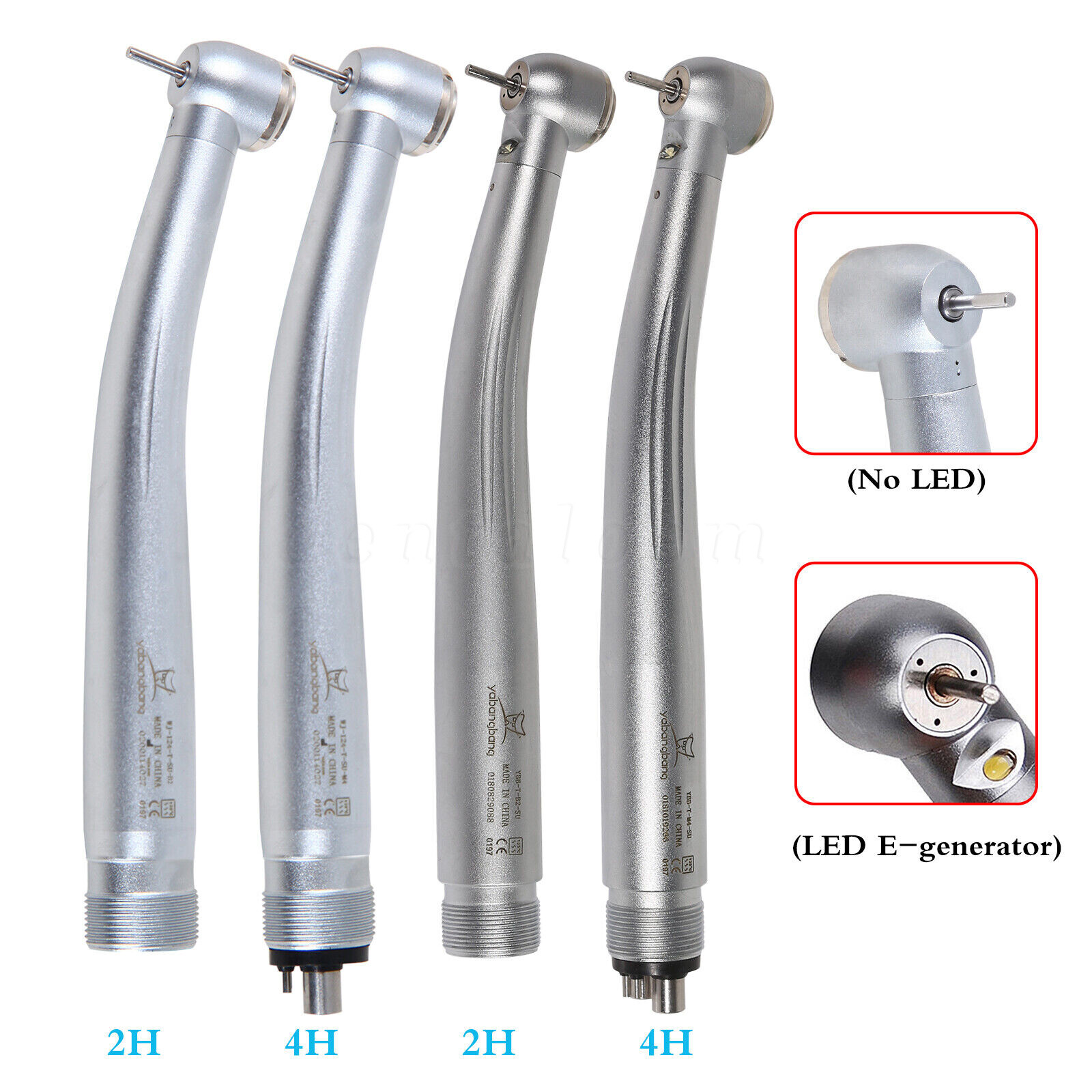 Yabangbang Dental High Speed (LED E-generator) Handpiece 4/2-Holes Push Turbine