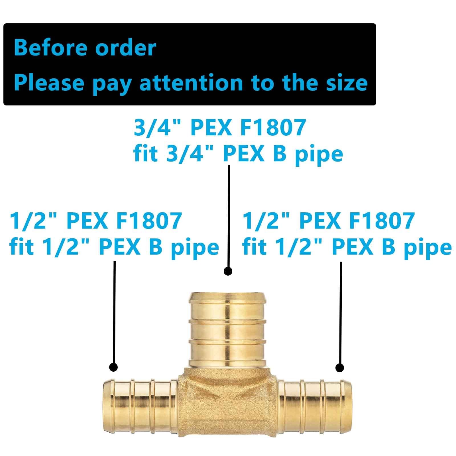 10 Pack Brass PEX Reducing Tee 1/2″ to 3/4″ PEX F1807 Tee Fitting