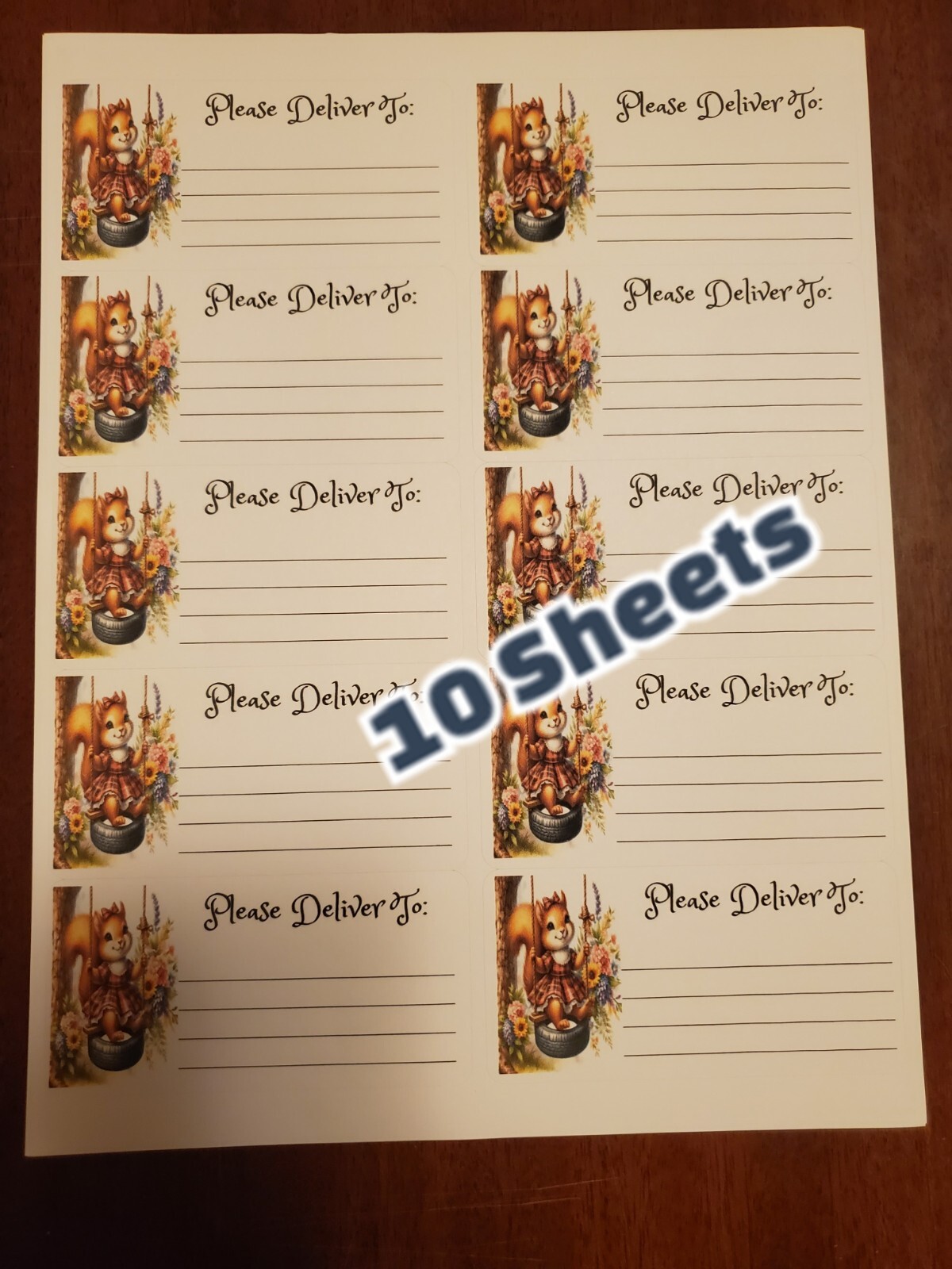 10 Sheets please deliver to address shipping labels (PDT) pen pal, mail