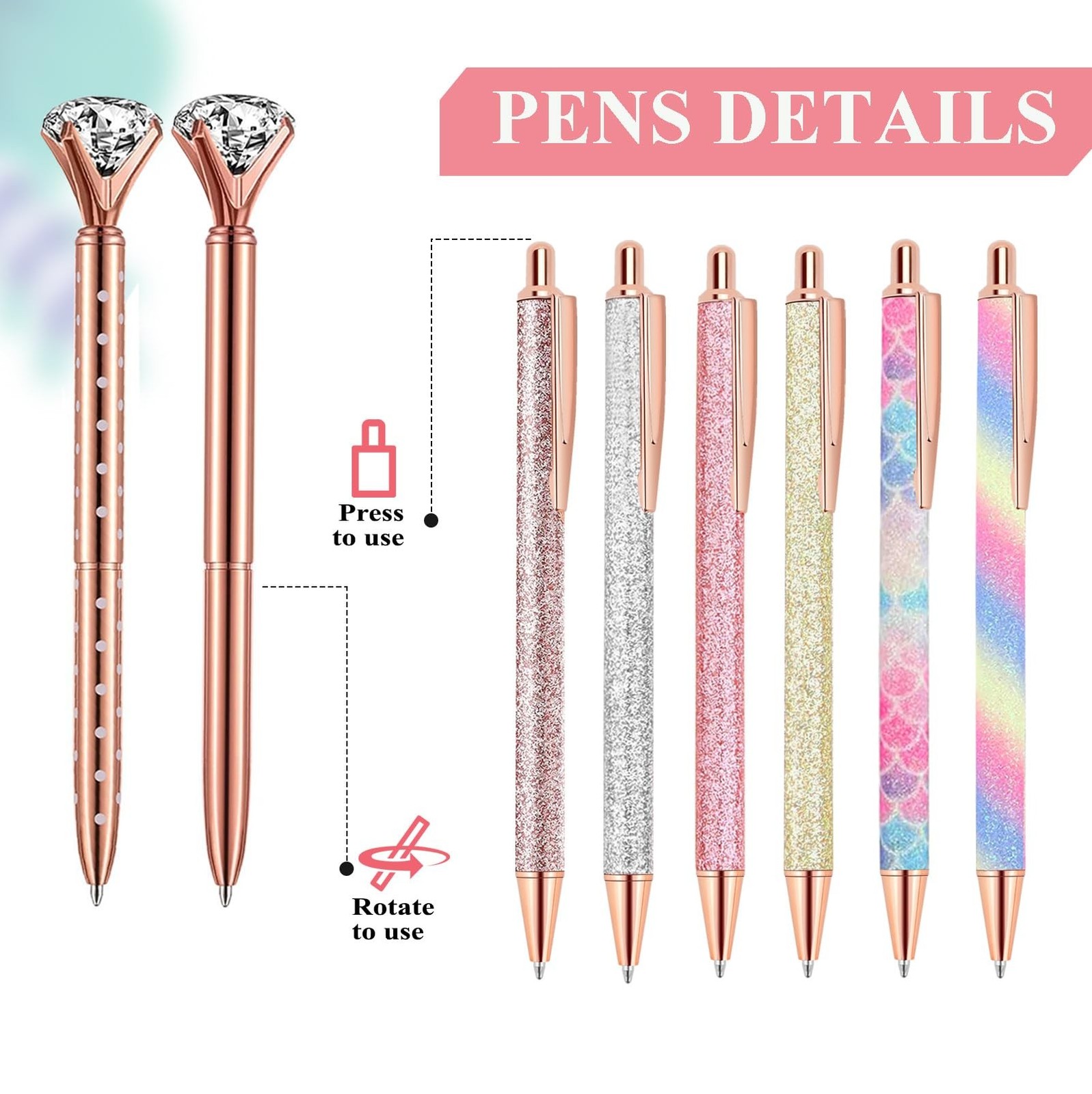 Pen Gifts for Women, 8 Pcs Unique Metal Bling Ballpoint Pens with Black Ink O…