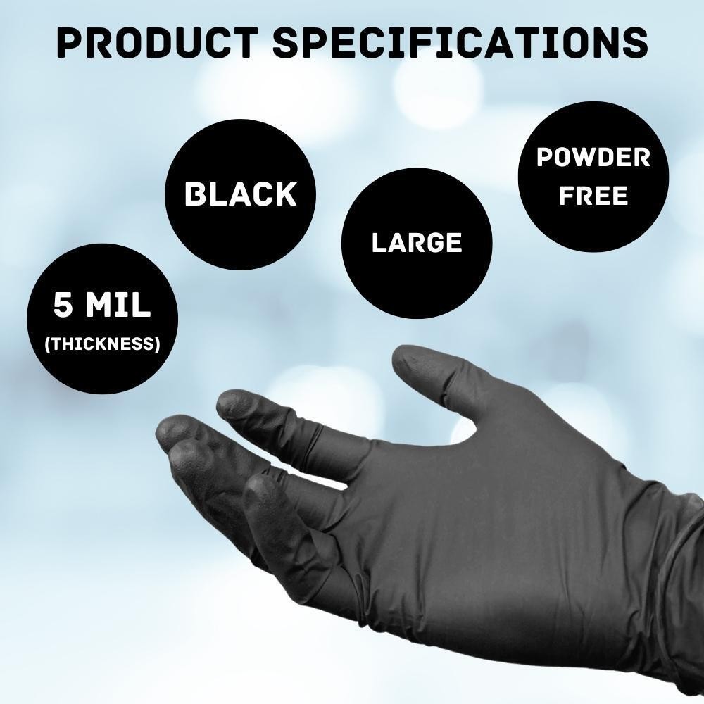 5 MIL Latex Free Black Nitrile Powder-Free Gloves 1000 Pieces, Large