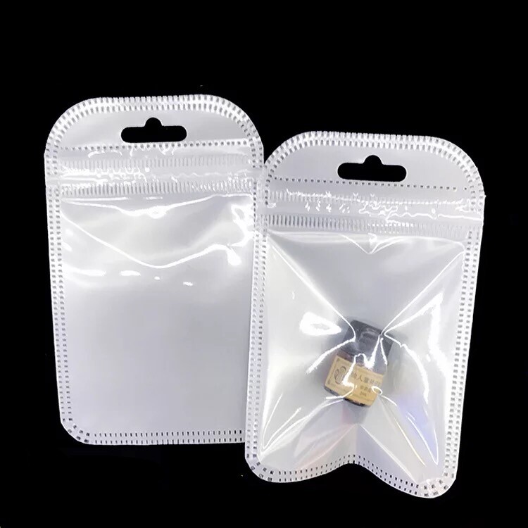 Resealable White Clear Zip Plastic Bag Retail Packaging Lock Pouches W/Hang Hole