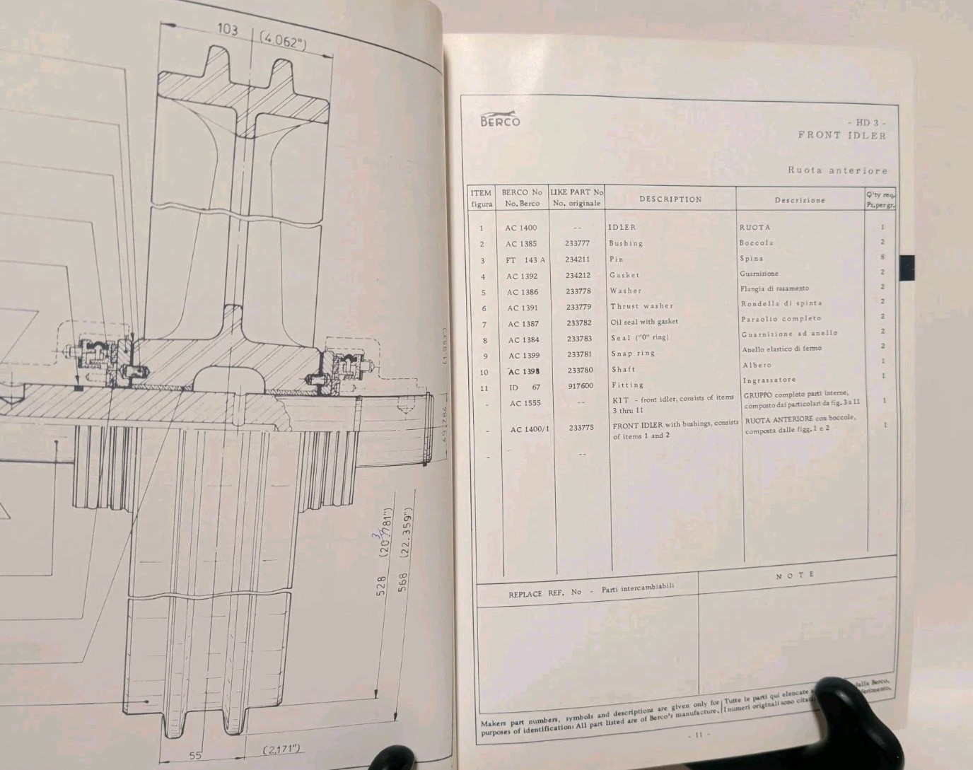 1967 Berco Allis-Chalmers Replacement Parts for Crawler Tractors Manual