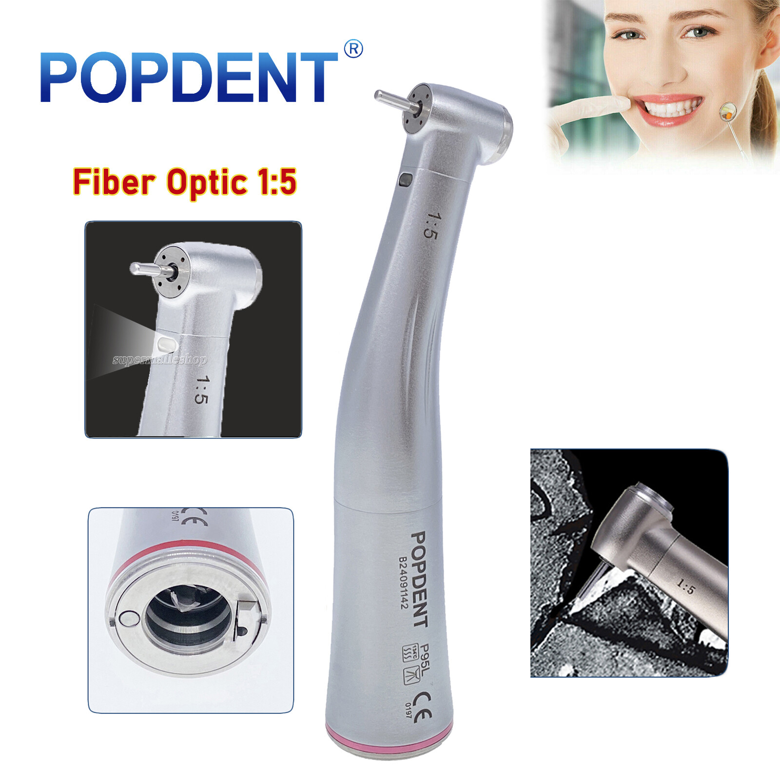 Dental LED High Speed /1:5 Increasing Optic LED Contra Angle Handpiece NSK Style