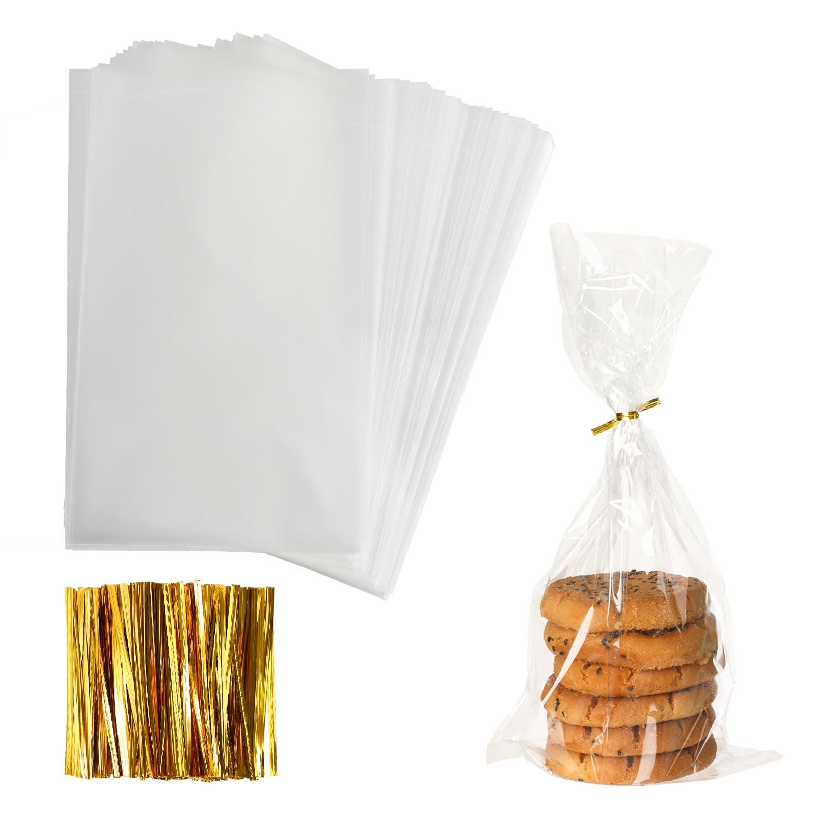 300 PCS Cellophane Treat Bags 7×13 Inch 320 Twist Ties 1.4 Mil Plastic Candies