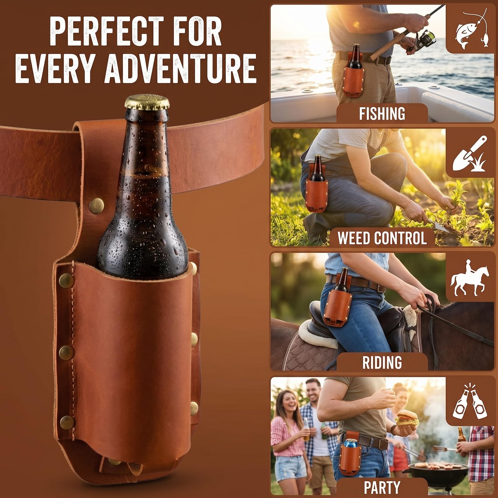 Beer Holder,Leather Beer Holster Bottle Holders,Beer Belt Holder Beer Gifts for